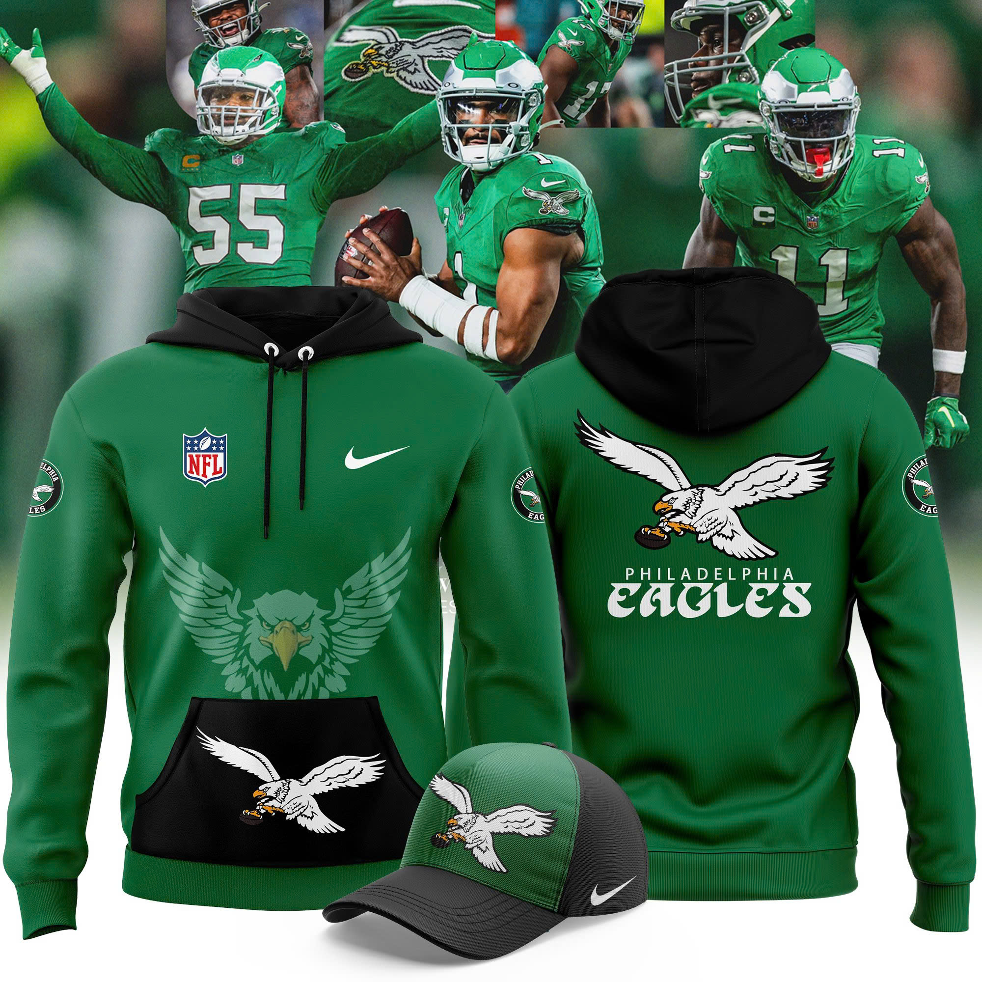 Green Philadelphia Eagles Throwback Hoodie - Famjoys Green Philadelphia Eagles Throwback Hoodie - Famjoys