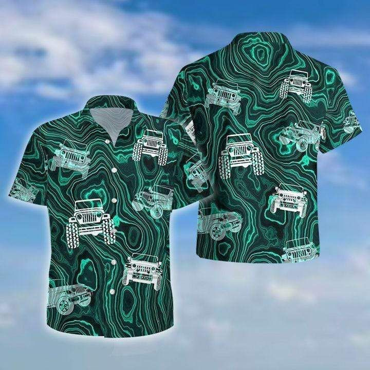 Green Virtual Pattern Jeep Unisex Hawaiian Aloha Shirts - Famjoys Green Virtual Pattern Jeep Unisex Hawaiian Aloha Shirts - Famjoys