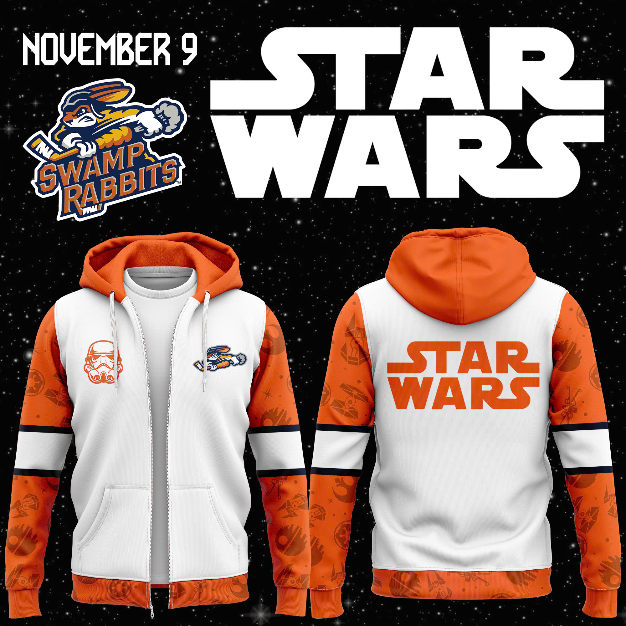 Greenville Swamp Rabbits x STAR WARS NIGHT November 9 Hoodie - Famjoys Greenville Swamp Rabbits x STAR WARS NIGHT November 9 Hoodie - Famjoys