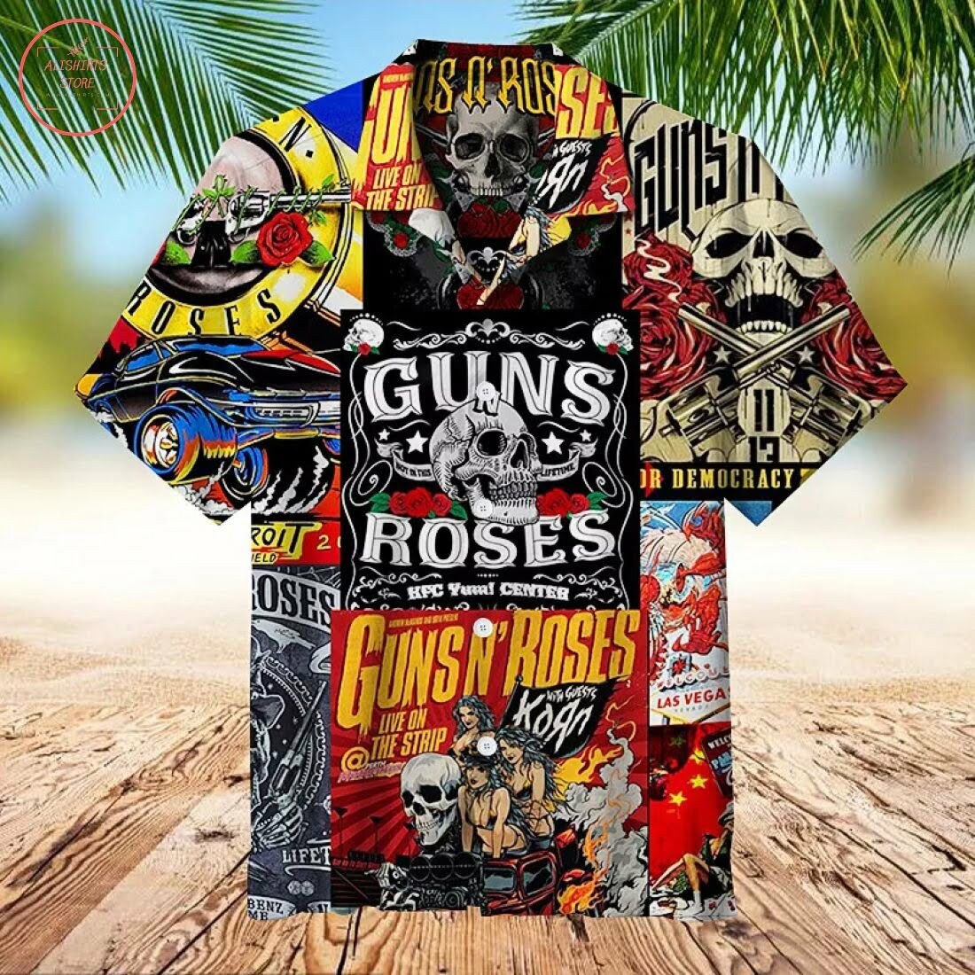 Guns N Roses Creative Collage Hawaiian Shirt - Famjoys Guns N Roses Creative Collage Hawaiian Shirt - Famjoys