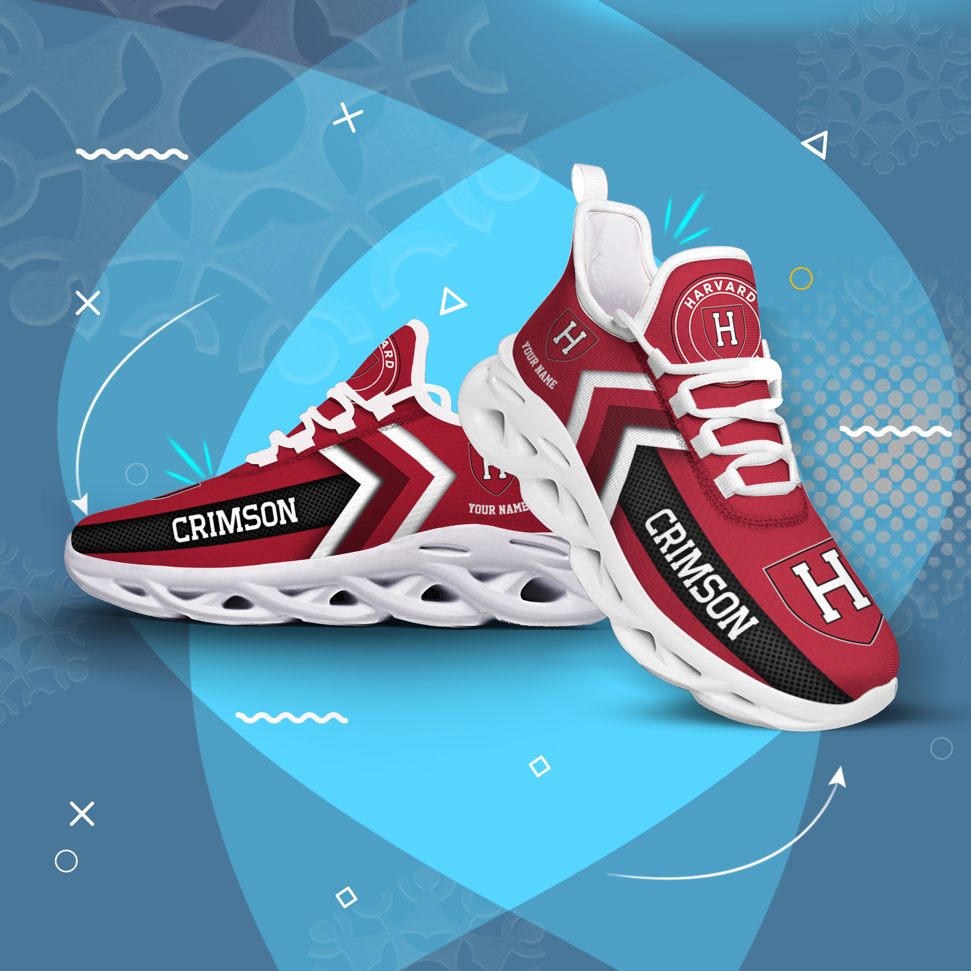 Harvard Crimson Personalized Custom Name Max Soul Shoes DS003 - Famjoys Harvard Crimson Personalized Custom Name Max Soul Shoes DS003 - Famjoys