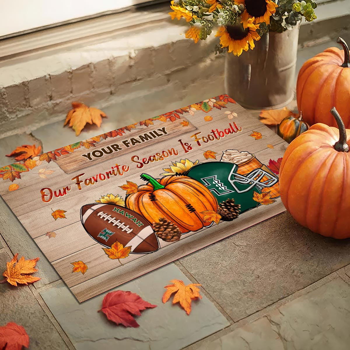 Hawaii Rainbow Warriors Our Favorite Season is Football Doormat - Famjoys Hawaii Rainbow Warriors Our Favorite Season is Football Doormat - Famjoys