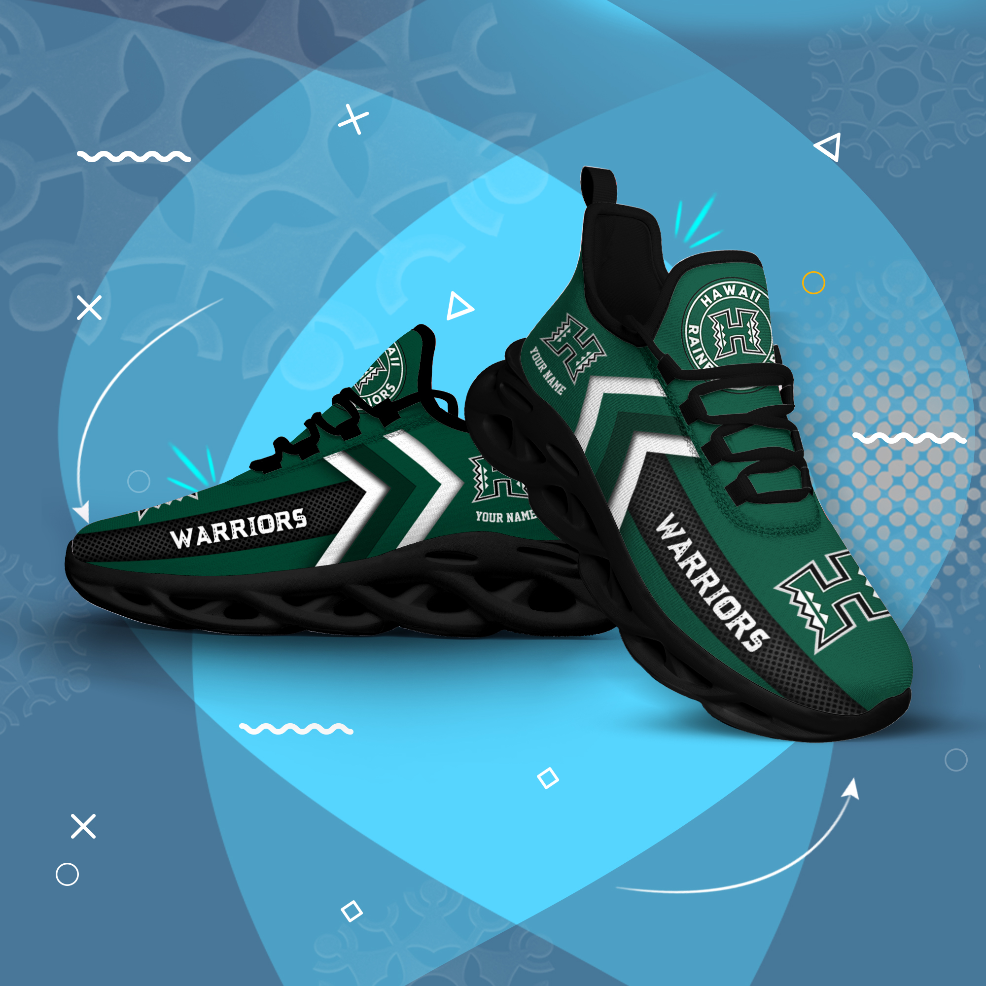 Hawaii Rainbow Warriors Personalized Custom Name Max Soul Shoes DS003 - Famjoys Hawaii Rainbow Warriors Personalized Custom Name Max Soul Shoes DS003 - Famjoys