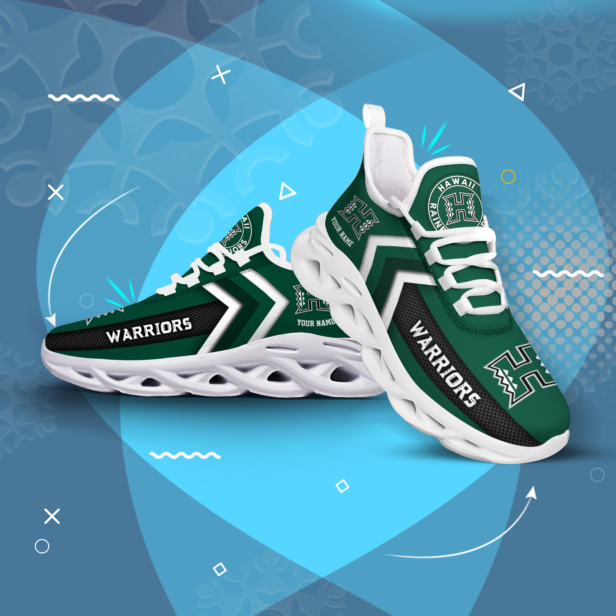 Hawaii Rainbow Warriors Personalized Custom Name Max Soul Shoes DS003 - Famjoys Hawaii Rainbow Warriors Personalized Custom Name Max Soul Shoes DS003 - Famjoys