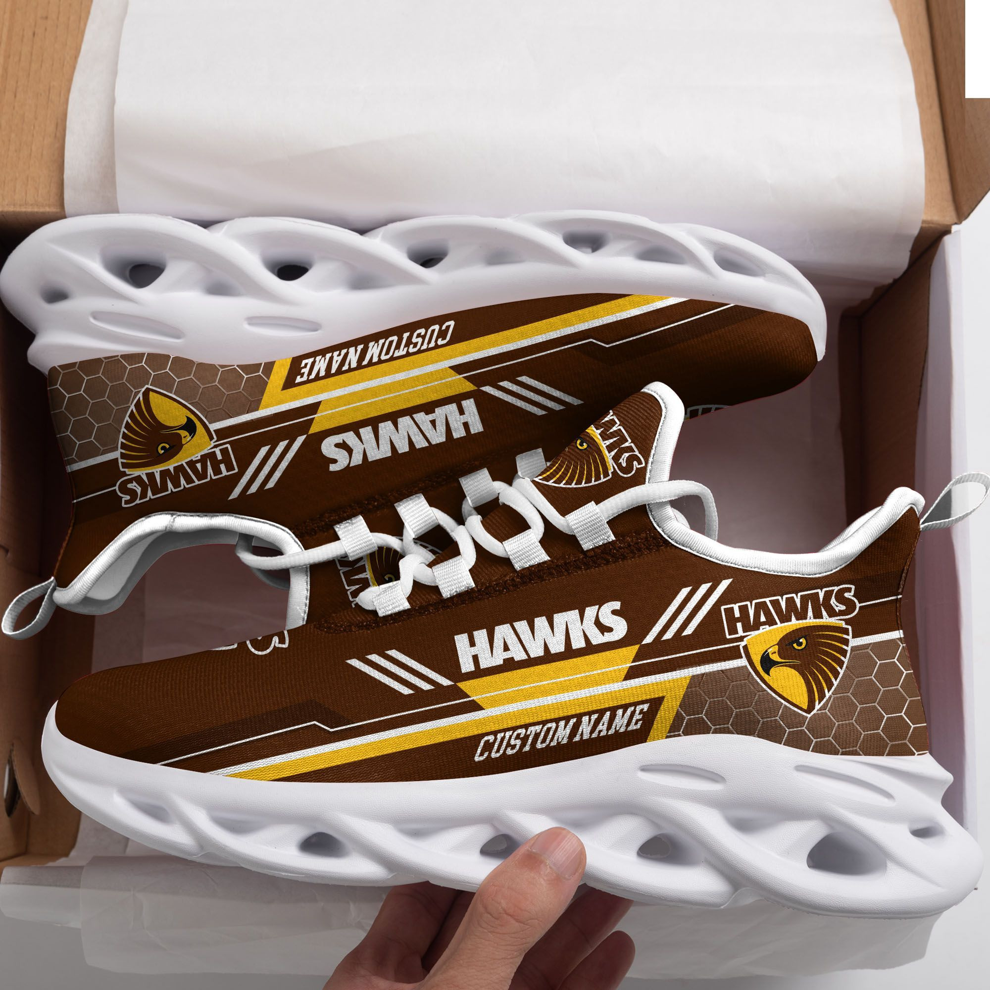 Hawthorn Hawks Custom Personalized Max Soul Sneakers Shoes - Famjoys Hawthorn Hawks Custom Personalized Max Soul Sneakers Shoes - Famjoys