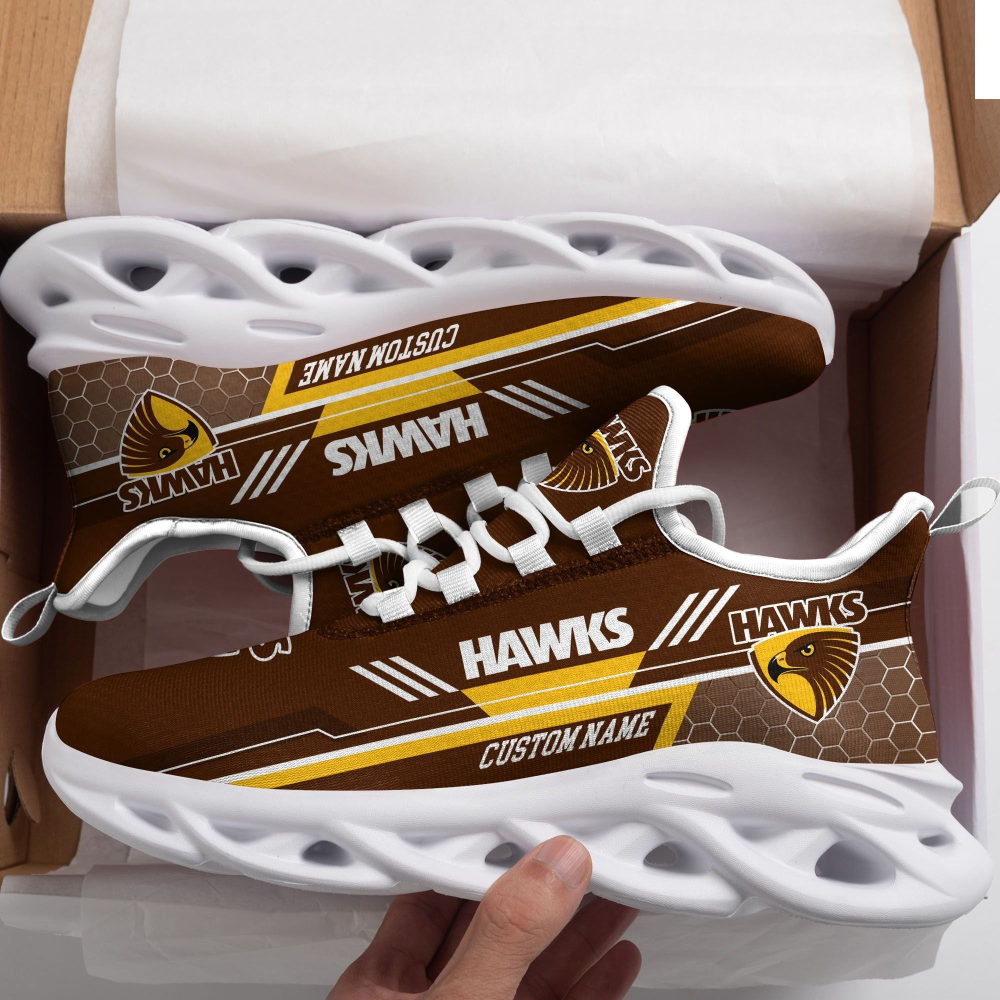Hawthorn Hawks Custom Personalized Max Soul Sneakers Shoes - Famjoys Hawthorn Hawks Custom Personalized Max Soul Sneakers Shoes - Famjoys