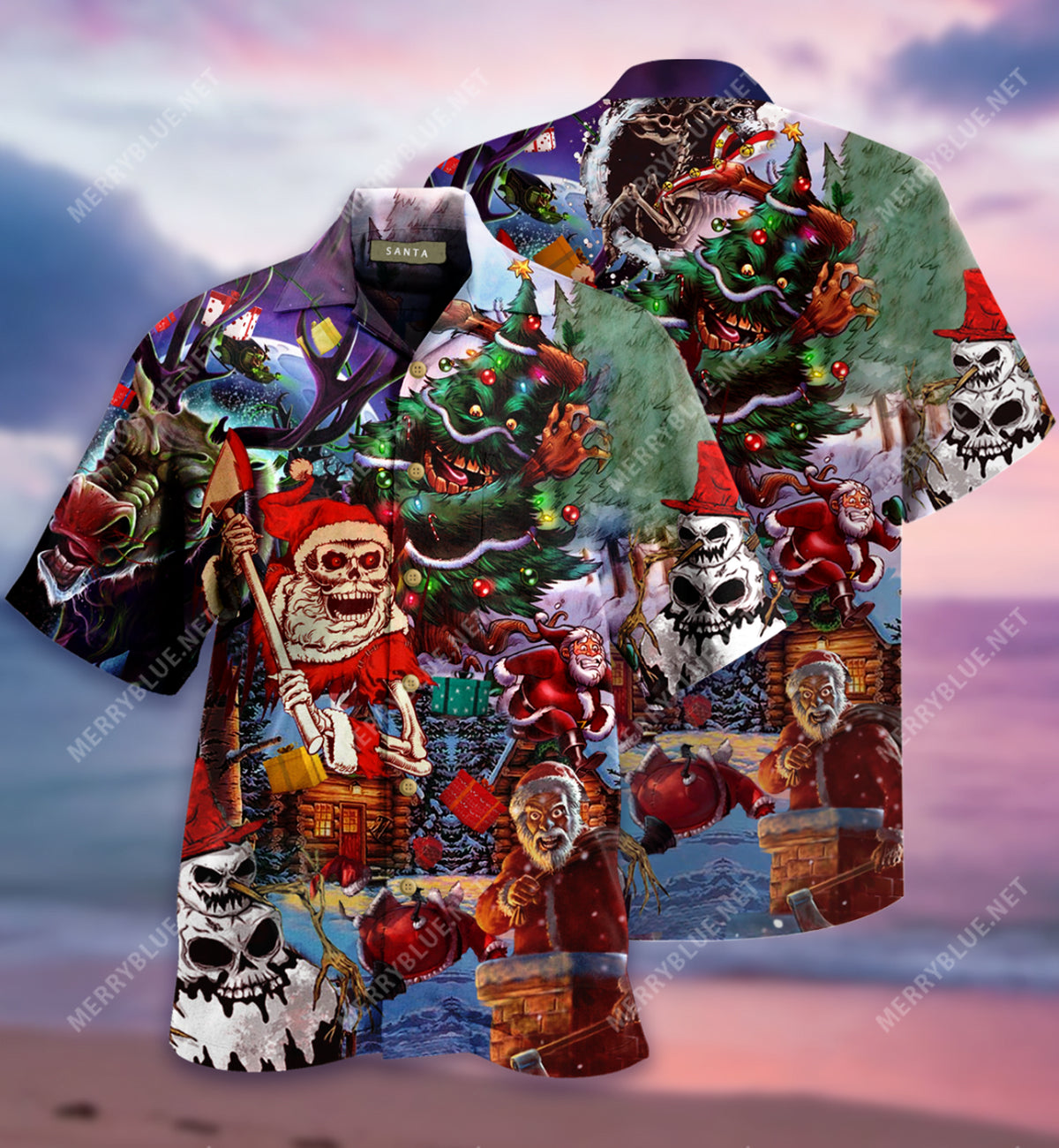 Here Comes Santa Claus Unisex Hawaiian Shirt - Famjoys Here Comes Santa Claus Unisex Hawaiian Shirt - Famjoys