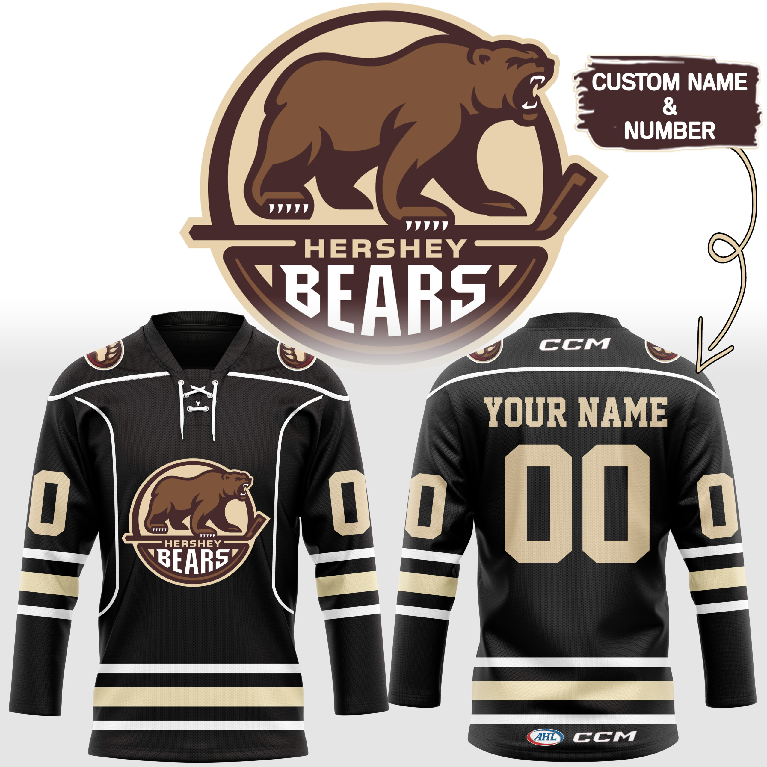 Hershey Bears New Hockey Jersey Custom Name And Number - Famjoys Hershey Bears New Hockey Jersey Custom Name And Number - Famjoys