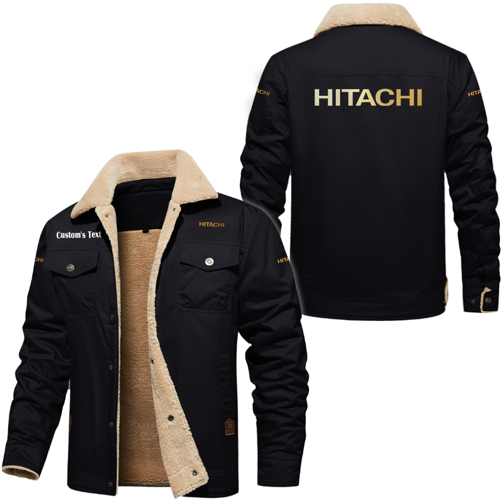 Hitachi Golden Logo Cargo Fleece Lined Cotton Jacket Multicolor, vintage style, customize name 