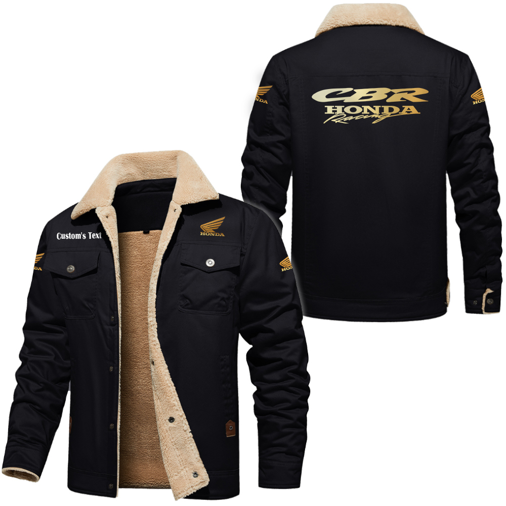 Honda CBR Golden Logo Cargo Fleece Lined Cotton Jacket Multicolor, vintage style, customize name 