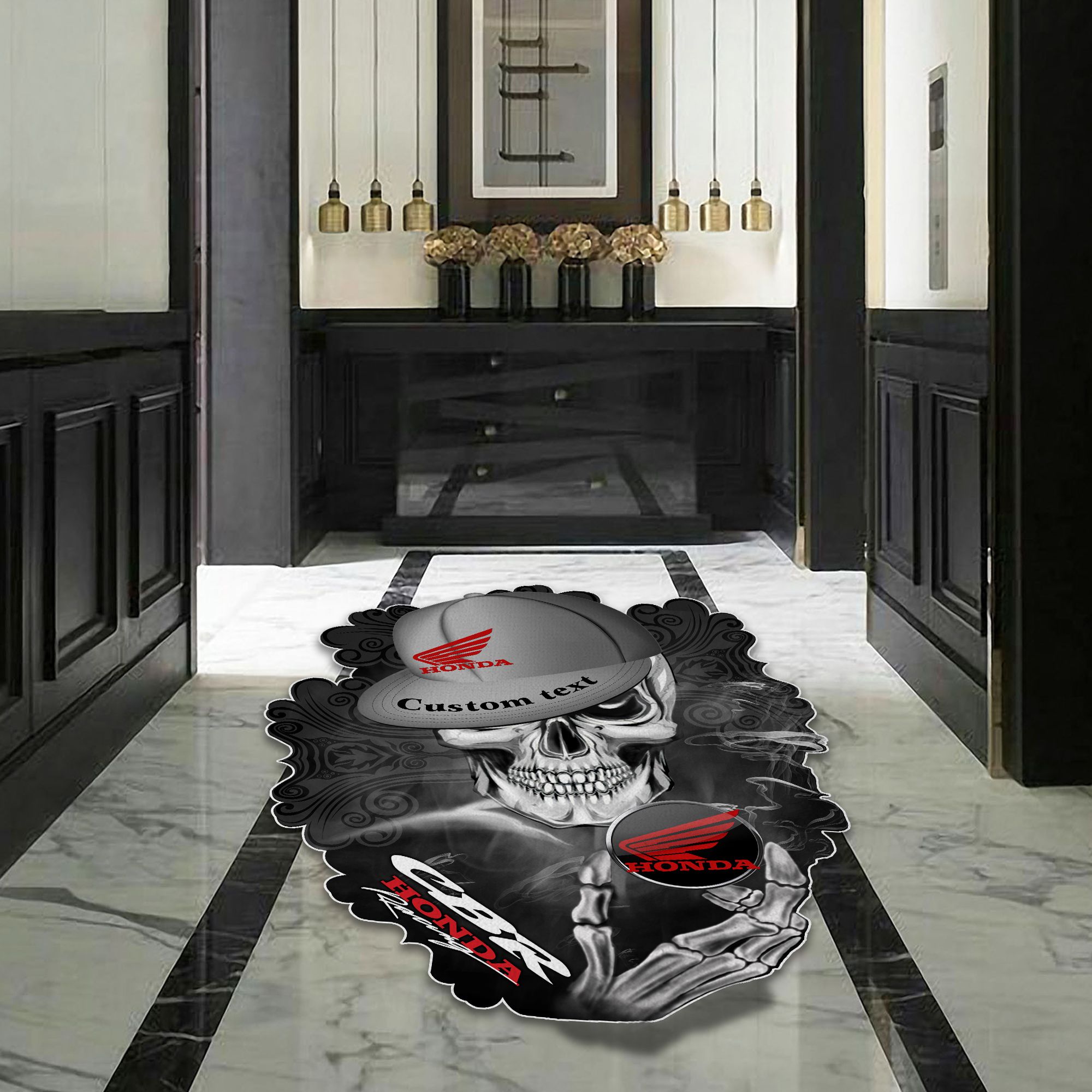 Honda CBR Skull Shaped Luxurious Doormat, Rug Home Decor, Custom name - Famjoys Honda CBR Skull Shaped Luxurious Doormat, Rug Home Decor, Custom name - Famjoys