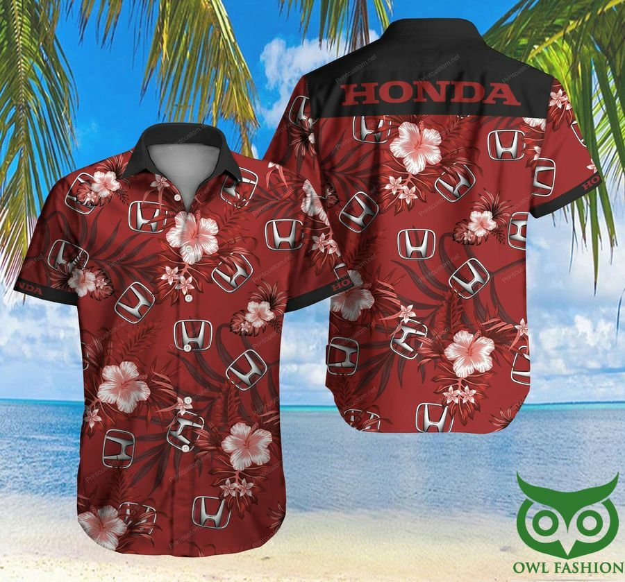 Honda Motor Dark Red Floral Tropical Hawaiian Shirt - Famjoys Honda Motor Dark Red Floral Tropical Hawaiian Shirt - Famjoys