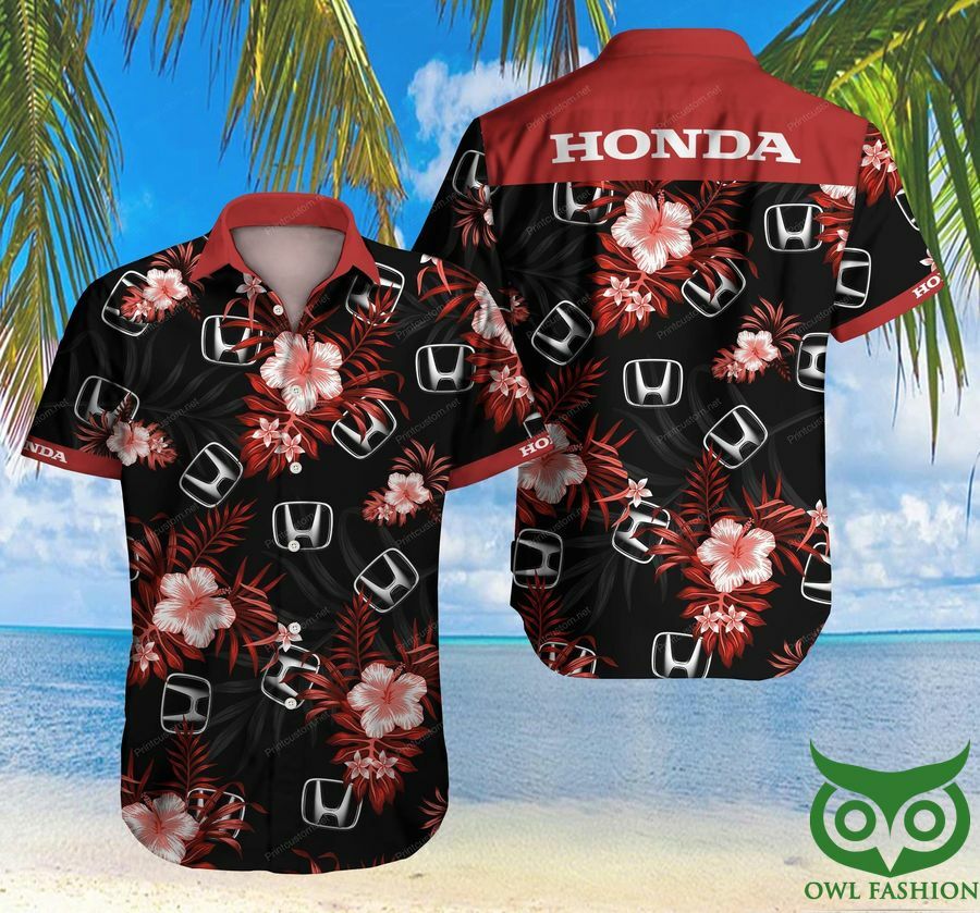 Honda Motor Floral Red And Black Hawaiian Shirt - Famjoys Honda Motor Floral Red And Black Hawaiian Shirt - Famjoys