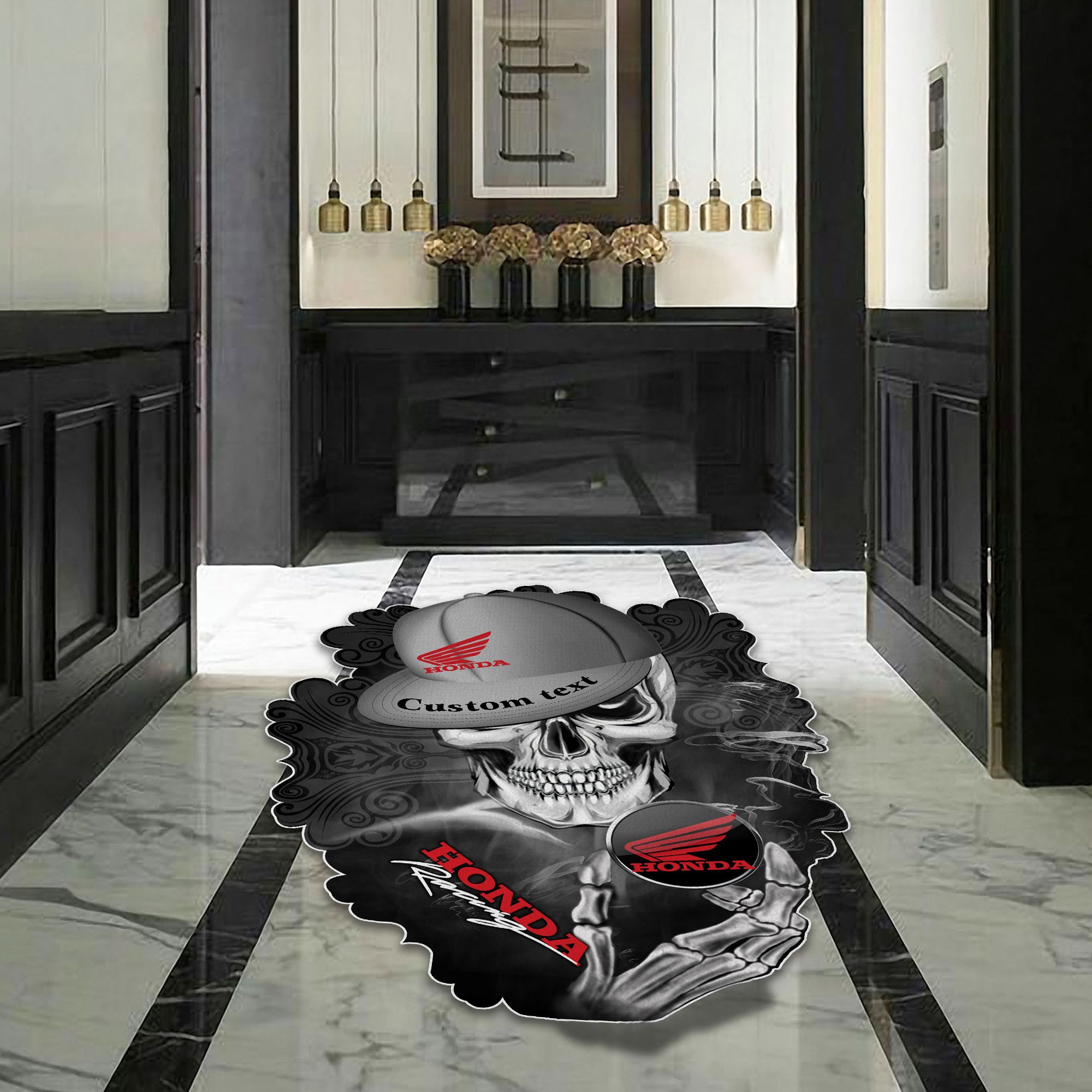 Honda Motor Skull Shaped Luxurious Doormat, Rug Home Decor, Custom name - Famjoys Honda Motor Skull Shaped Luxurious Doormat, Rug Home Decor, Custom name - Famjoys