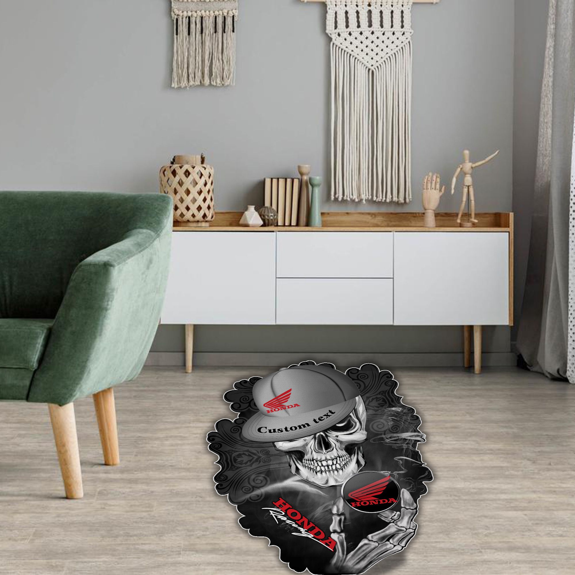 Honda Motor Skull Shaped Luxurious Doormat, Rug Home Decor, Custom name - Famjoys Honda Motor Skull Shaped Luxurious Doormat, Rug Home Decor, Custom name - Famjoys