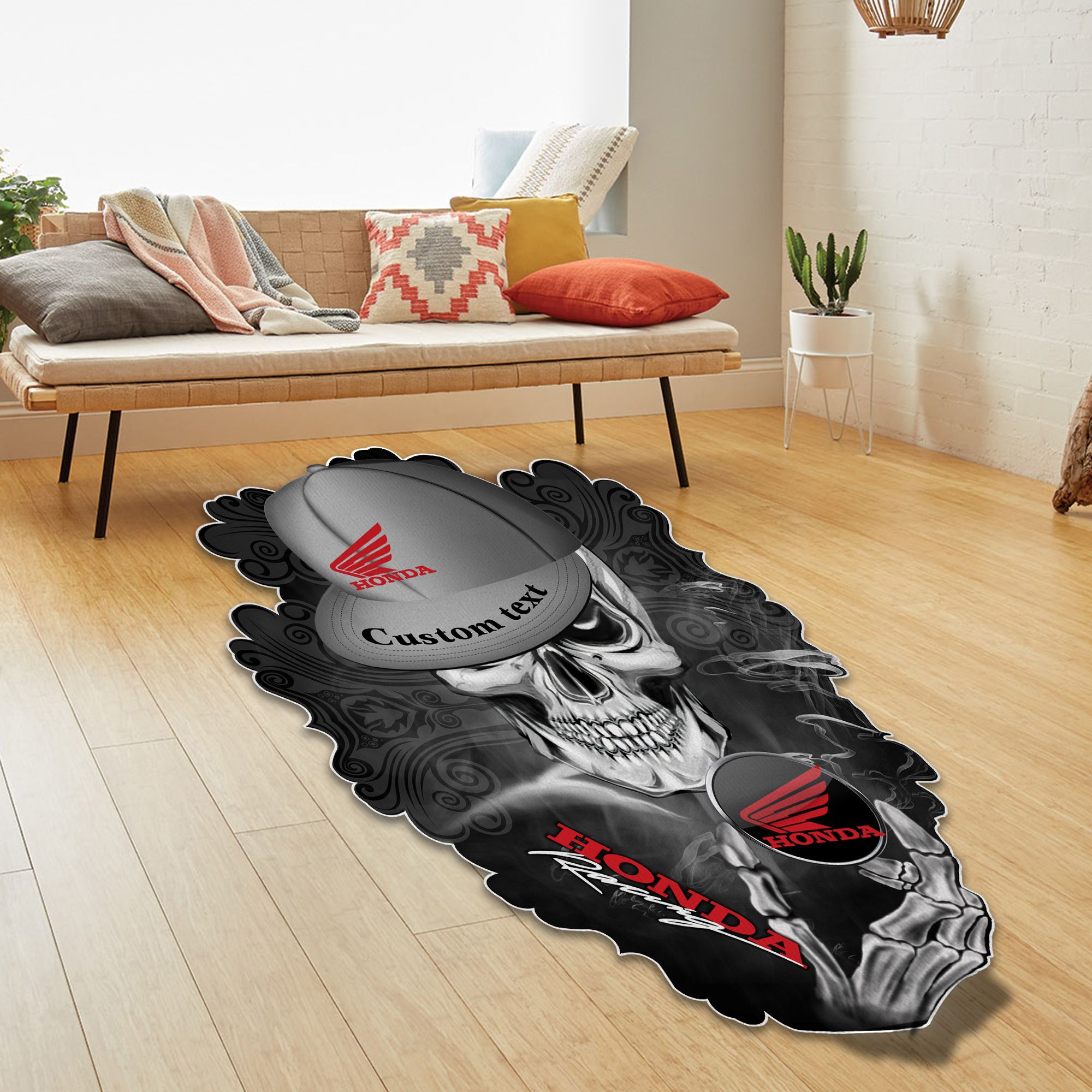Honda Motor Skull Shaped Luxurious Doormat, Rug Home Decor, Custom name - Famjoys Honda Motor Skull Shaped Luxurious Doormat, Rug Home Decor, Custom name - Famjoys