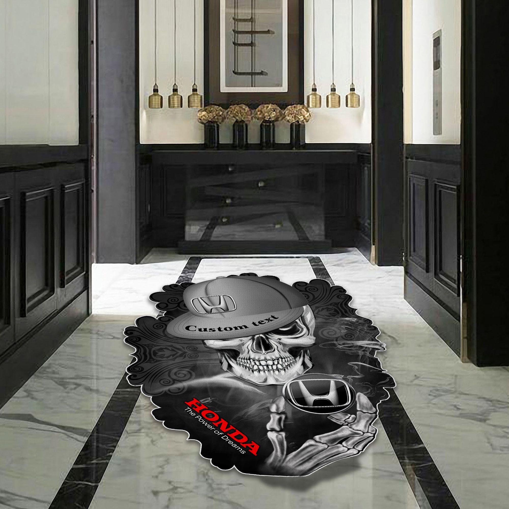 Honda Skull Shaped Luxurious Doormat, Rug Home Decor, Custom name - Famjoys Honda Skull Shaped Luxurious Doormat, Rug Home Decor, Custom name - Famjoys
