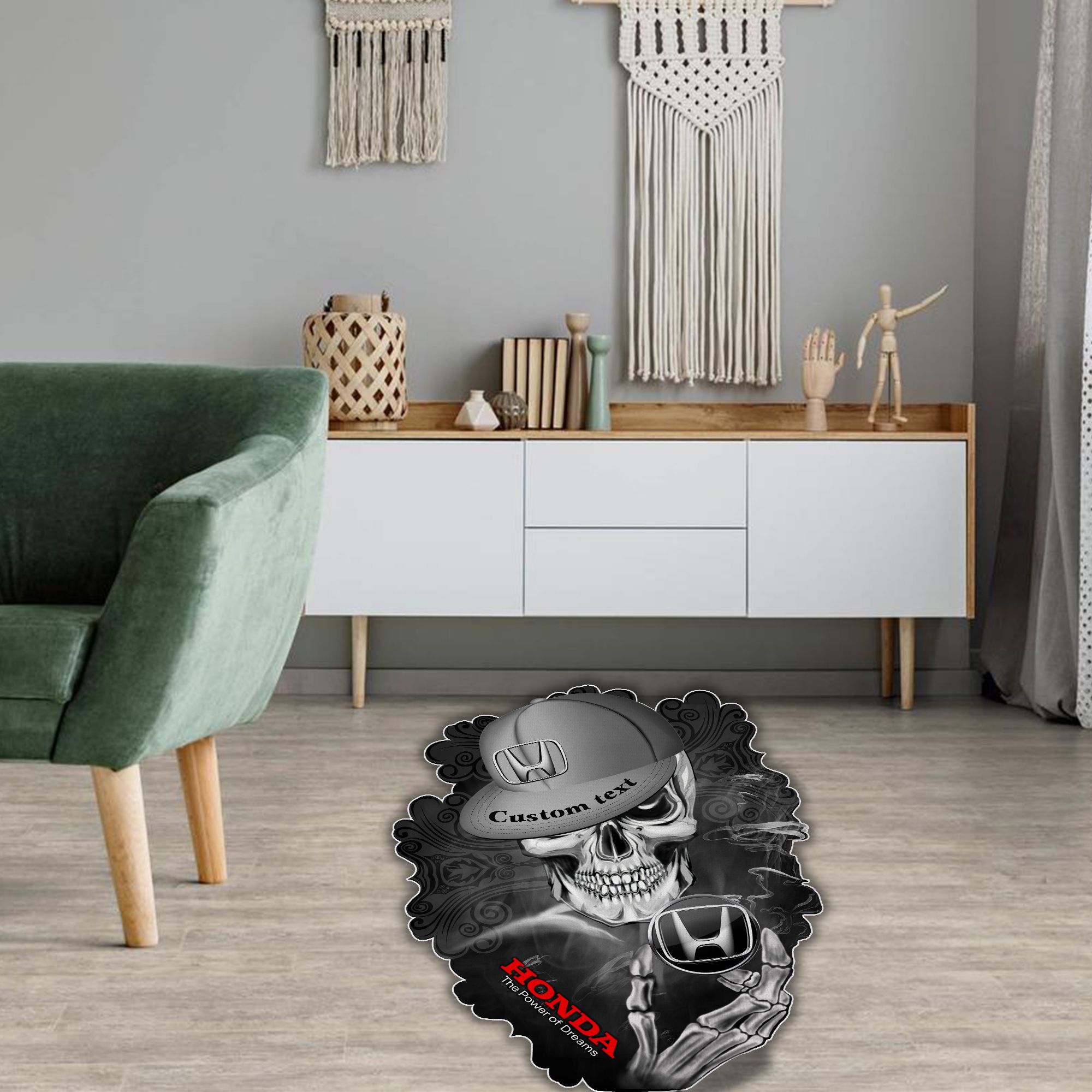 Honda Skull Shaped Luxurious Doormat, Rug Home Decor, Custom name - Famjoys Honda Skull Shaped Luxurious Doormat, Rug Home Decor, Custom name - Famjoys