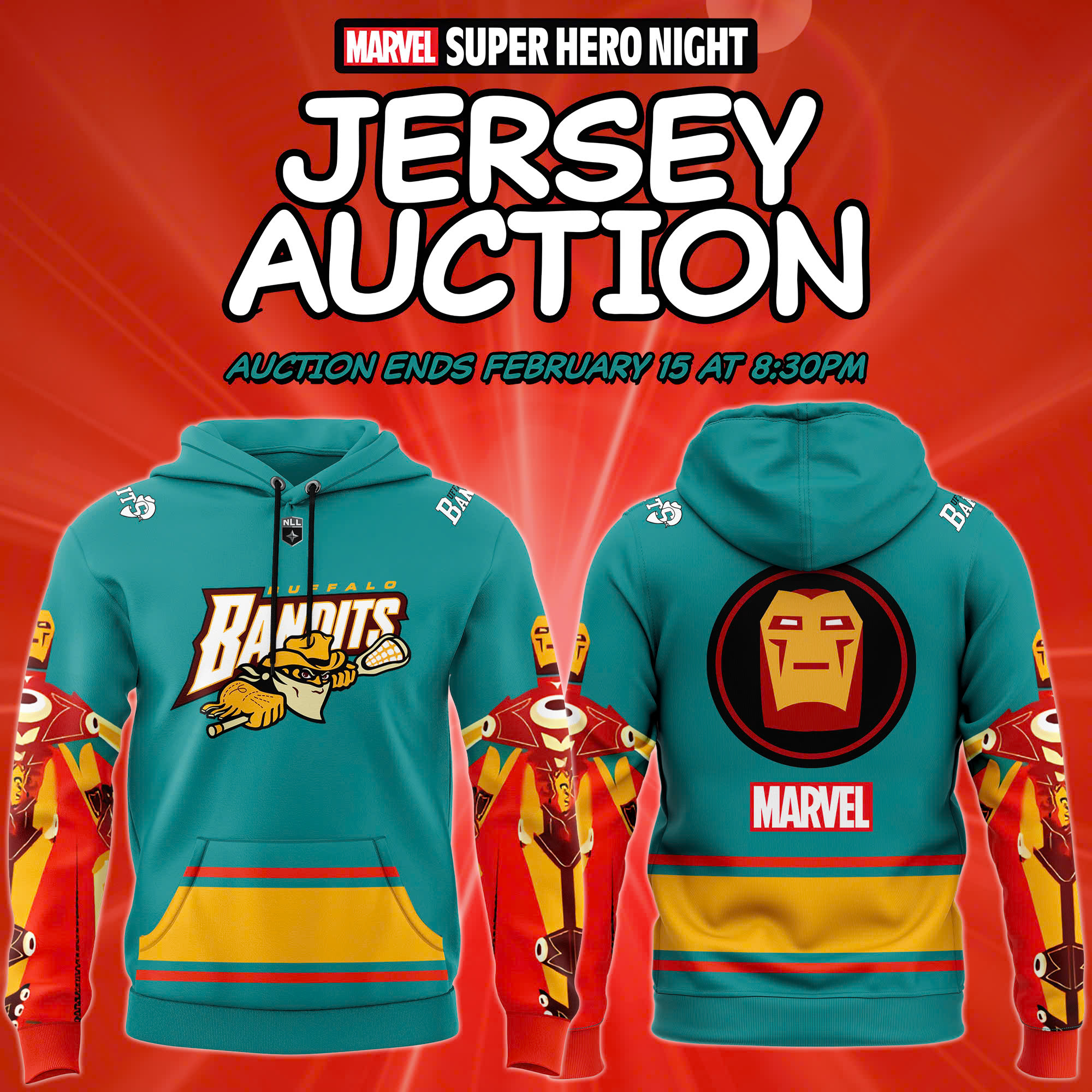 Hoodie Buffalo Bandits Marval Supper Hero Night 2025 - Famjoys Hoodie Buffalo Bandits Marval Supper Hero Night 2025 - Famjoys