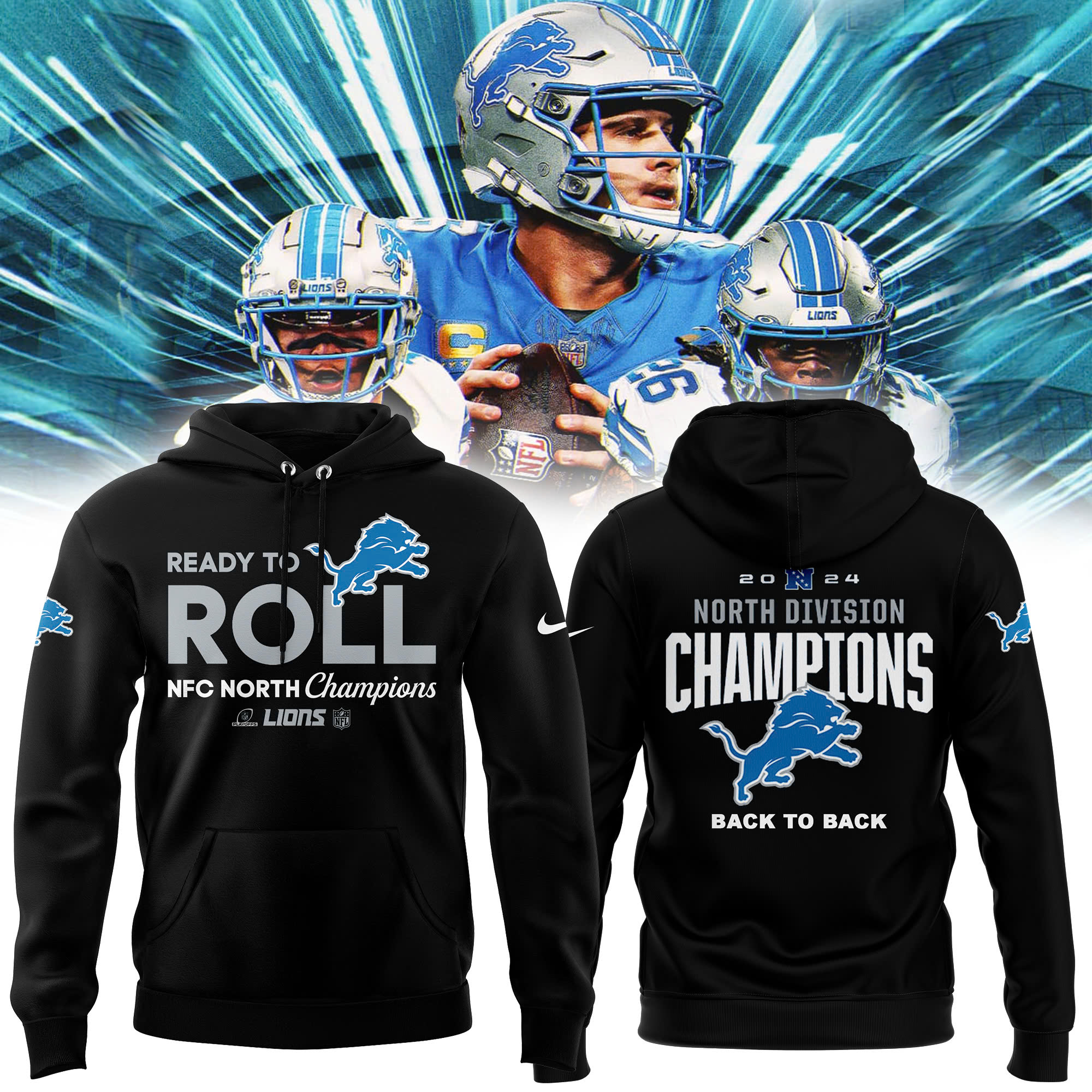 Hoodie Detroit Lions NFC North Champions 2025 - Famjoys Hoodie Detroit Lions NFC North Champions 2025 - Famjoys