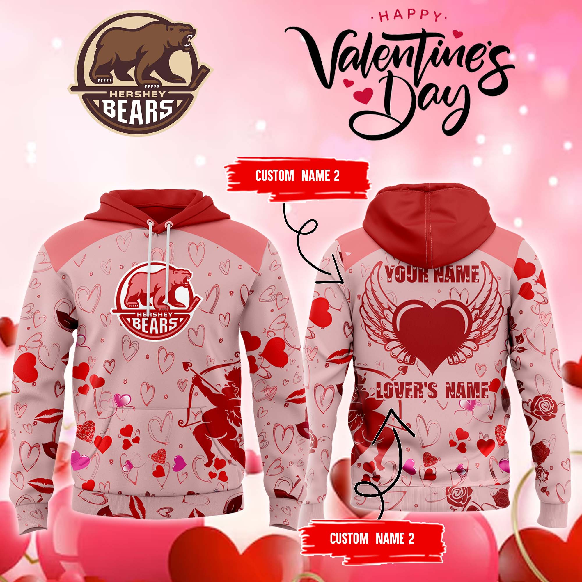 Hoodie Hershey Bears x Valentines Day 2025 - Famjoys Hoodie Hershey Bears x Valentines Day 2025 - Famjoys