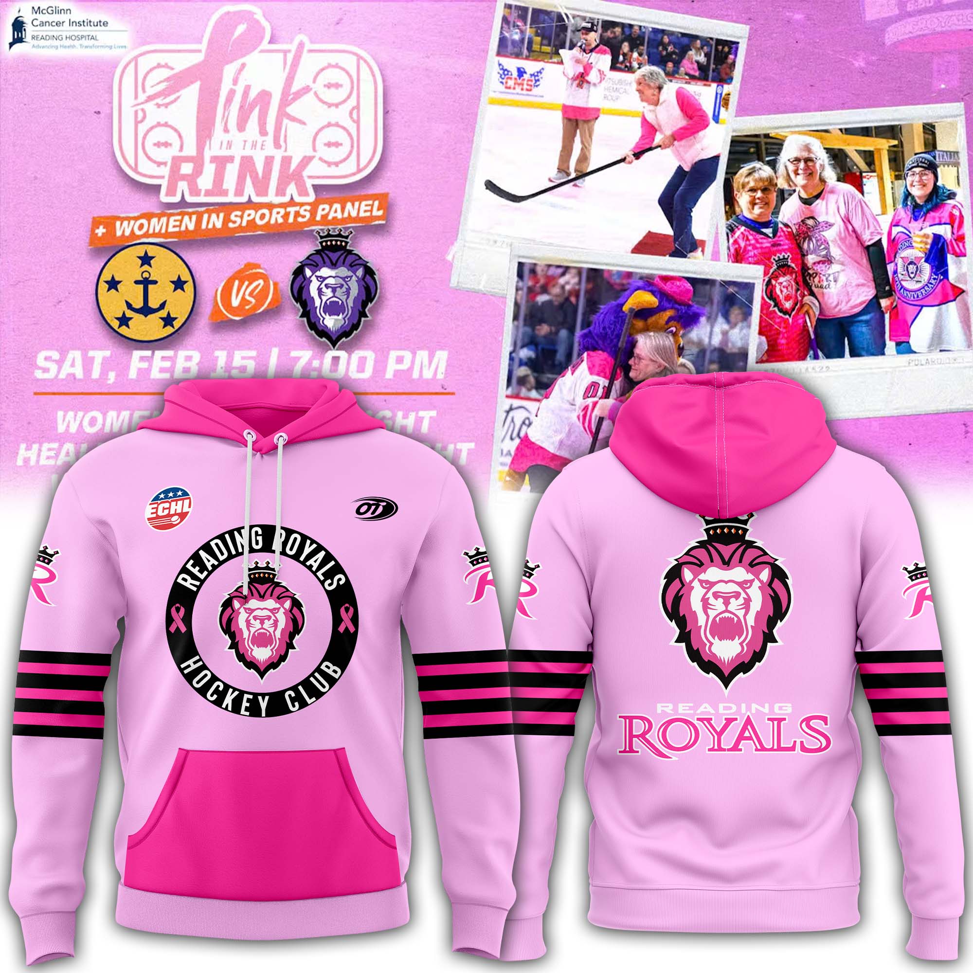 Hoodie Reading Royals Pink in the Rink 2025 - Famjoys Hoodie Reading Royals Pink in the Rink 2025 - Famjoys