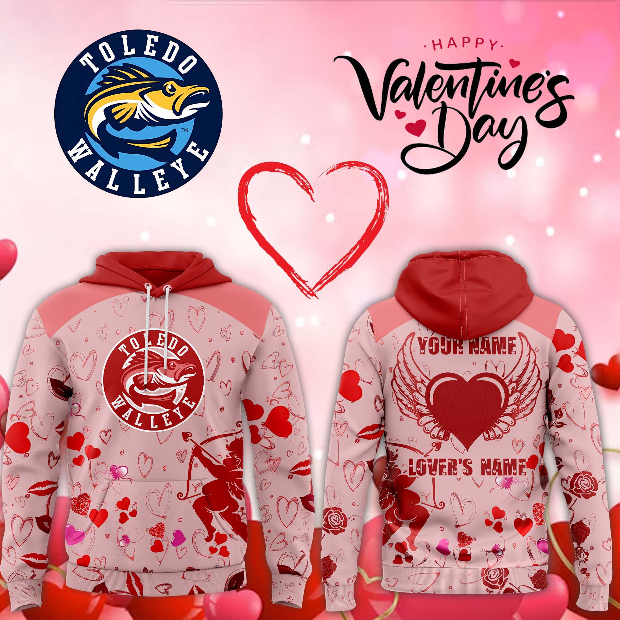 Hoodie Toledo Walleye 2025 Valentines Day - Famjoys Hoodie Toledo Walleye 2025 Valentines Day - Famjoys