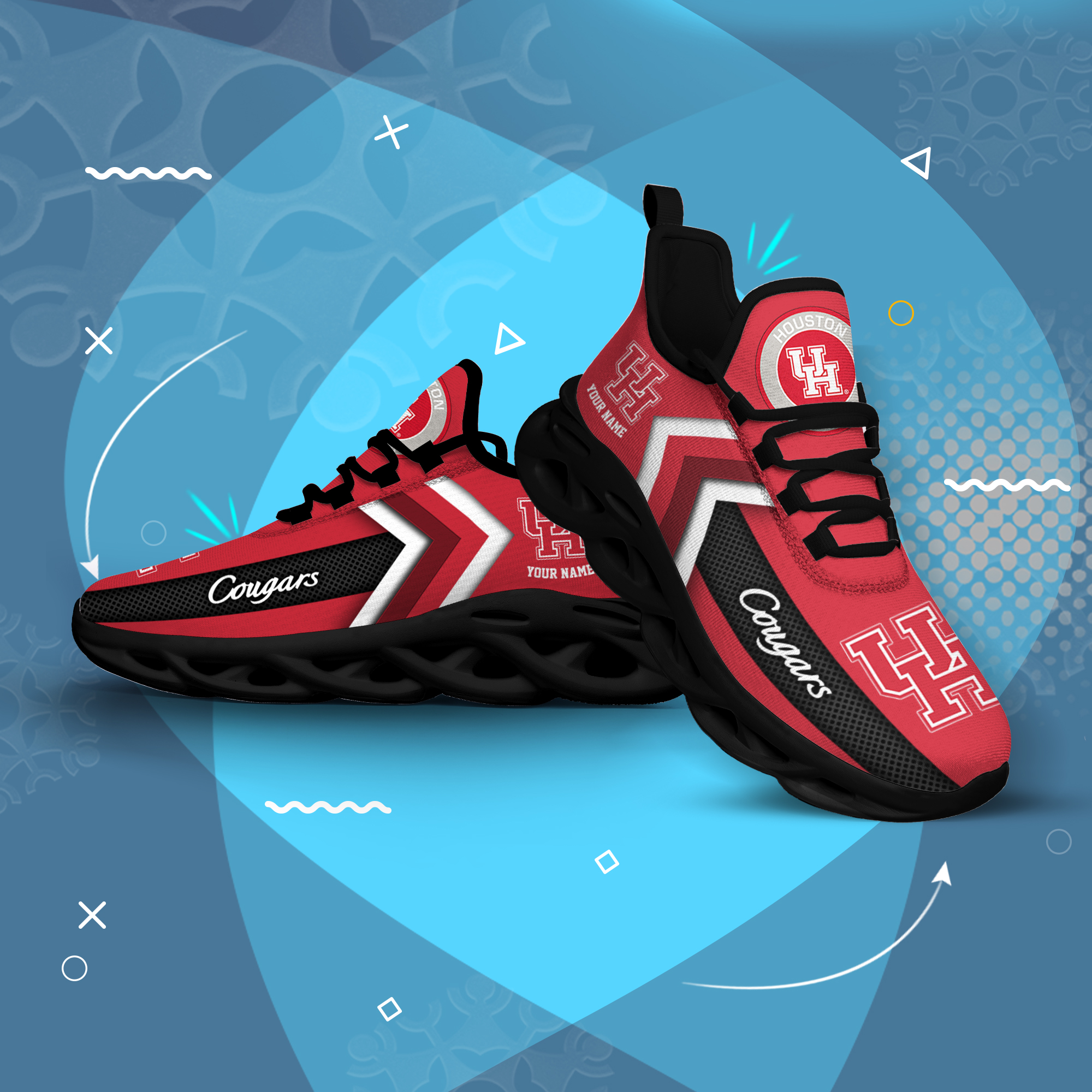 Houston Cougars Personalized Custom Name Max Soul Shoes DS003 - Famjoys Houston Cougars Personalized Custom Name Max Soul Shoes DS003 - Famjoys