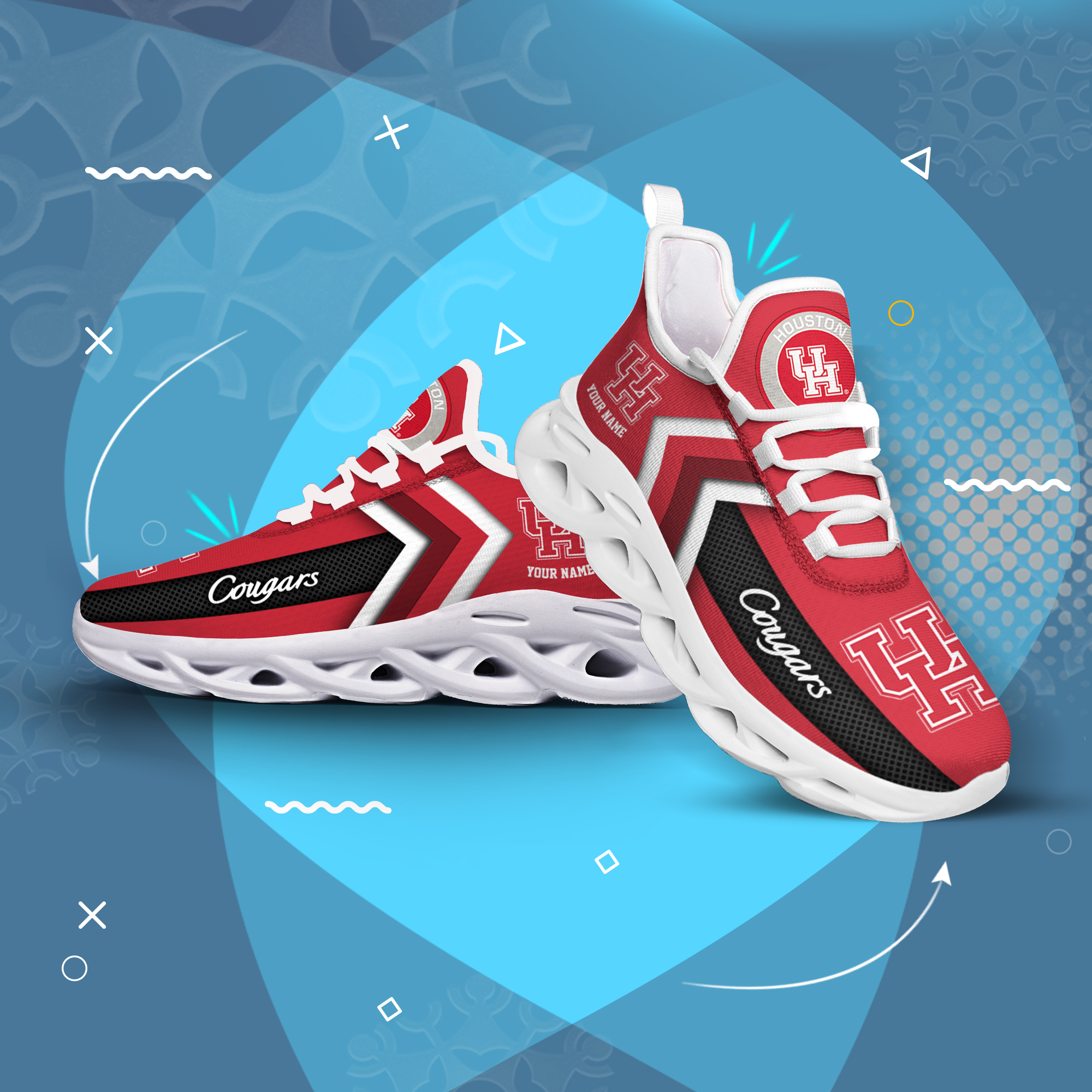 Houston Cougars Personalized Custom Name Max Soul Shoes DS003 - Famjoys Houston Cougars Personalized Custom Name Max Soul Shoes DS003 - Famjoys