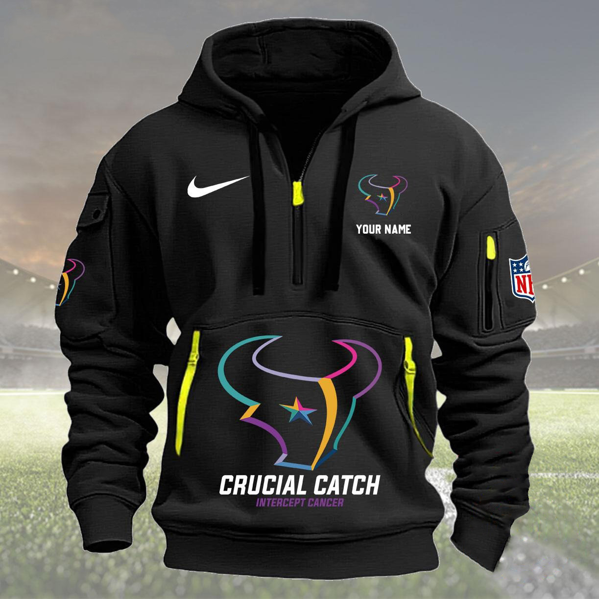 Houston Texans 2024 Quarter Half Zip Hoodie Crucial Catch Intercept Cancer - Famjoys Houston Texans 2024 Quarter Half Zip Hoodie Crucial Catch Intercept Cancer - Famjoys