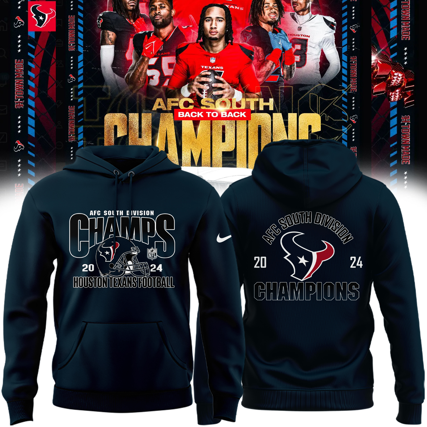 Houston Texans AFC South Division Champions Hoodie - Famjoys Houston Texans AFC South Division Champions Hoodie - Famjoys