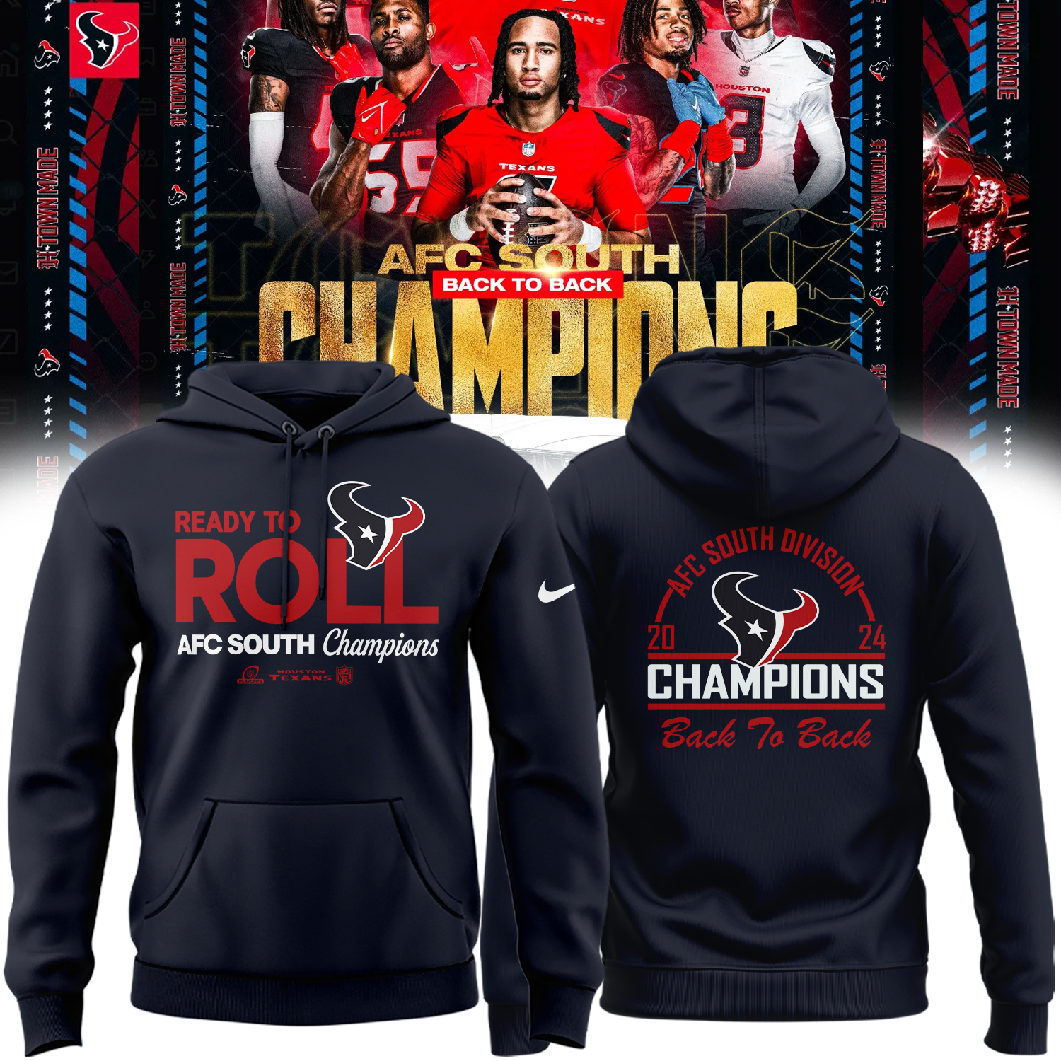 Houston Texans AFC South Division Champions Hoodie - Famjoys Houston Texans AFC South Division Champions Hoodie - Famjoys