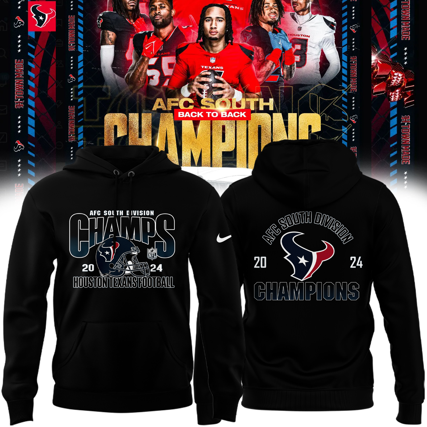 Houston Texans AFC South Division Champions Hoodie - Famjoys Houston Texans AFC South Division Champions Hoodie - Famjoys
