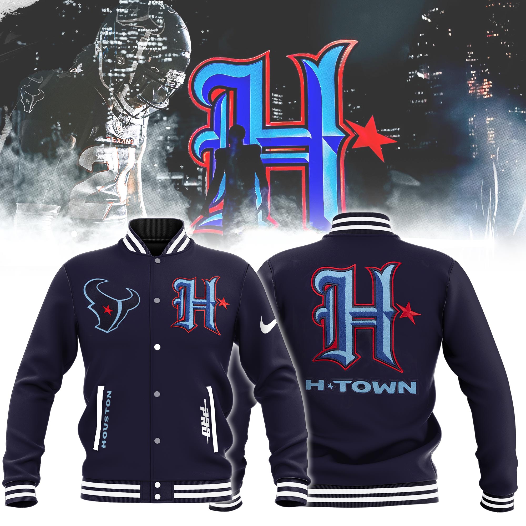Houston Texans baseball JACKET 2024 - Famjoys Houston Texans baseball JACKET 2024 - Famjoys