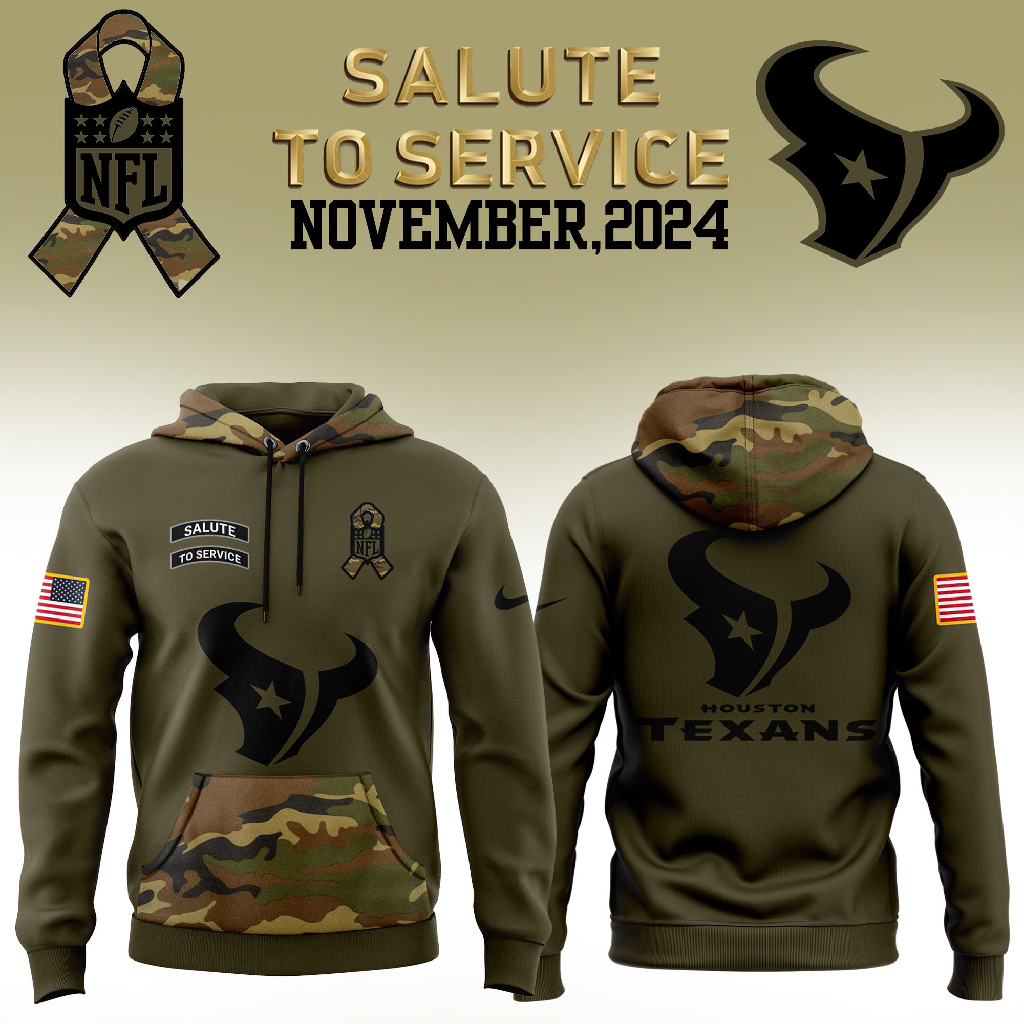 Houston Texans Camo Salute to Service Club Fleece Pullover Hoodie - Famjoys Houston Texans Camo Salute to Service Club Fleece Pullover Hoodie - Famjoys