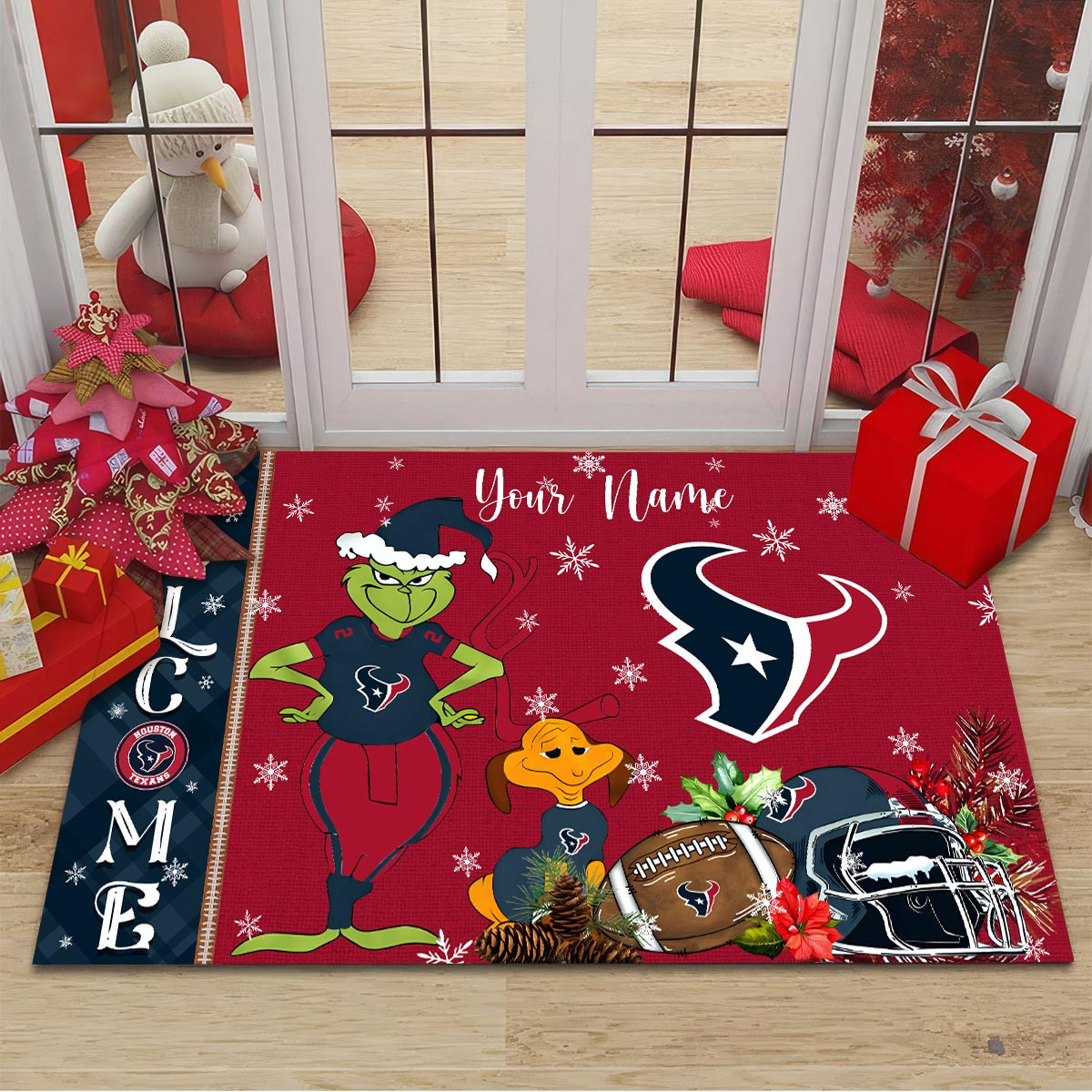 Houston Texans Grinch Christmas Welcome Football Doormat - Famjoys Houston Texans Grinch Christmas Welcome Football Doormat - Famjoys