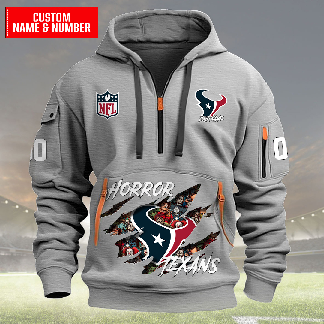 Houston Texans Halloween Horror Collection Personalize Quarter Zip Hoodie AZCAQZH000022 - Famjoys Houston Texans Halloween Horror Collection Personalize Quarter Zip Hoodie AZCAQZH000022 - Famjoys