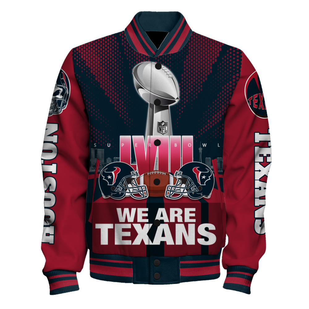 Houston Texans LVIII We Are Texans Varsity Jacket - Famjoys Houston Texans LVIII We Are Texans Varsity Jacket - Famjoys