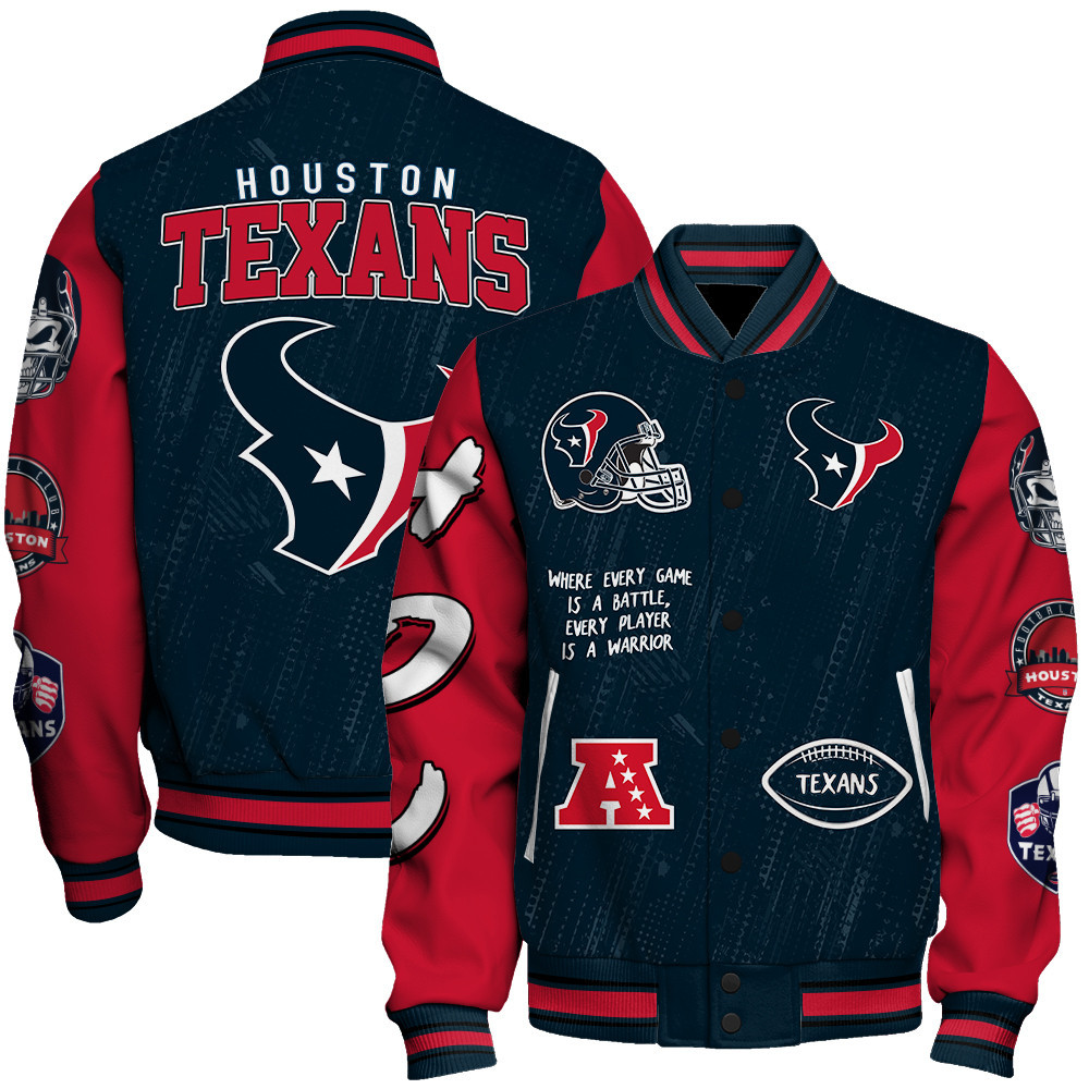 Houston Texans National Football League Conquer Every Field Unisex Varsity Jacket - Famjoys Houston Texans National Football League Conquer Every Field Unisex Varsity Jacket - Famjoys