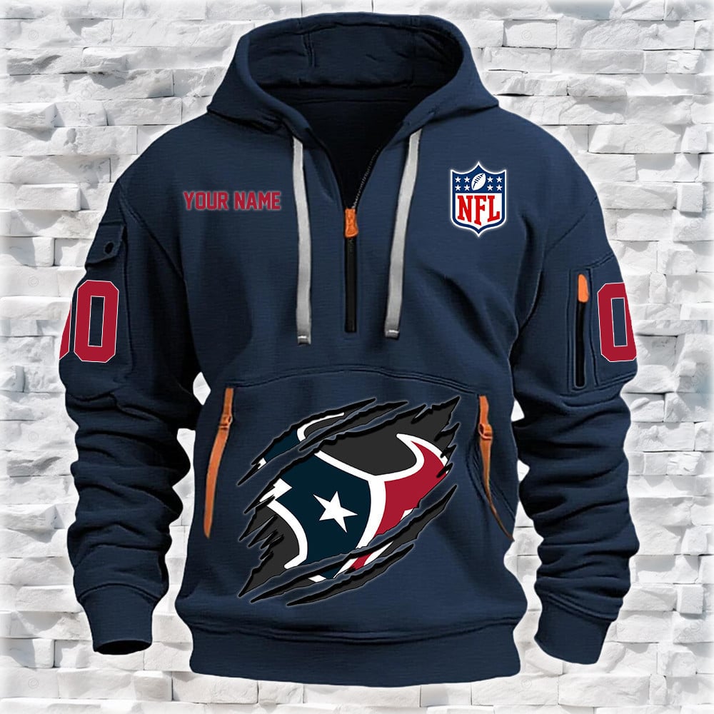 Houston Texans New Personalized Quarter Zip Hoodie NA016 - Famjoys Houston Texans New Personalized Quarter Zip Hoodie NA016 - Famjoys