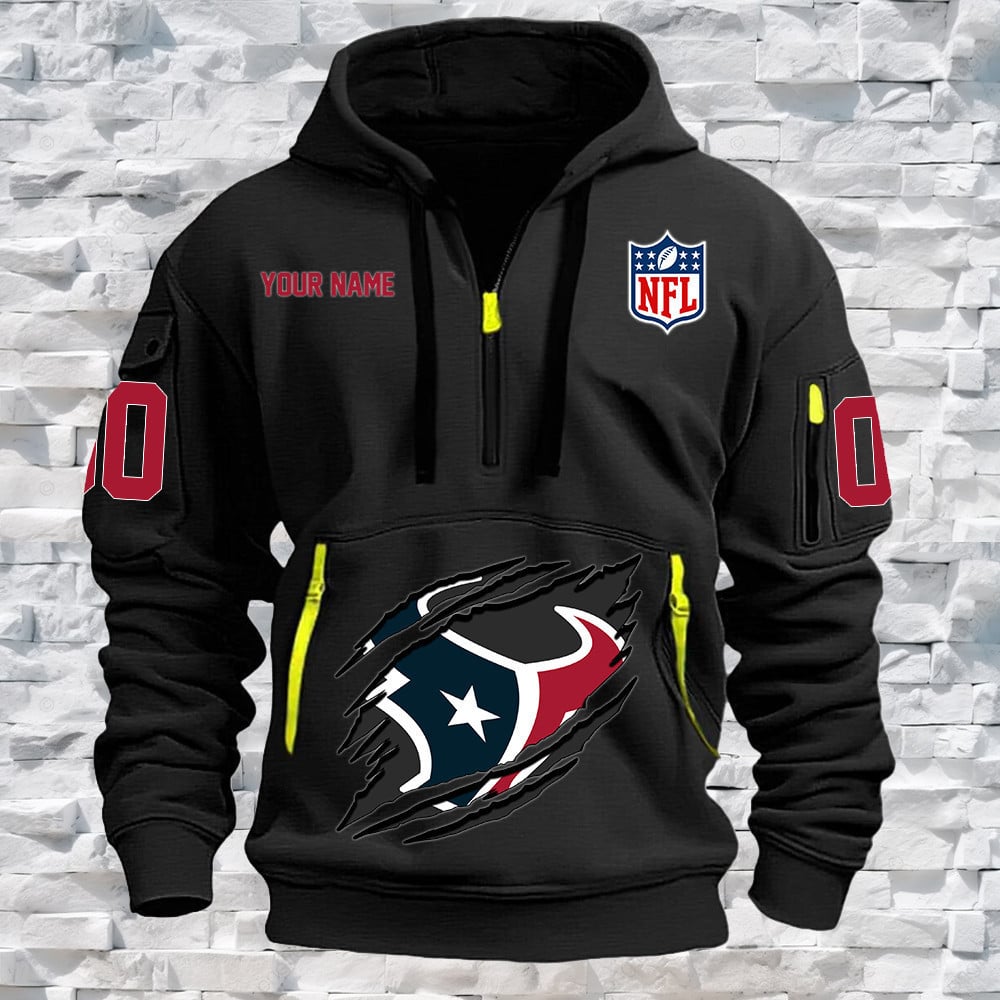 Houston Texans New Personalized Quarter Zip Hoodie NA016 - Famjoys Houston Texans New Personalized Quarter Zip Hoodie NA016 - Famjoys