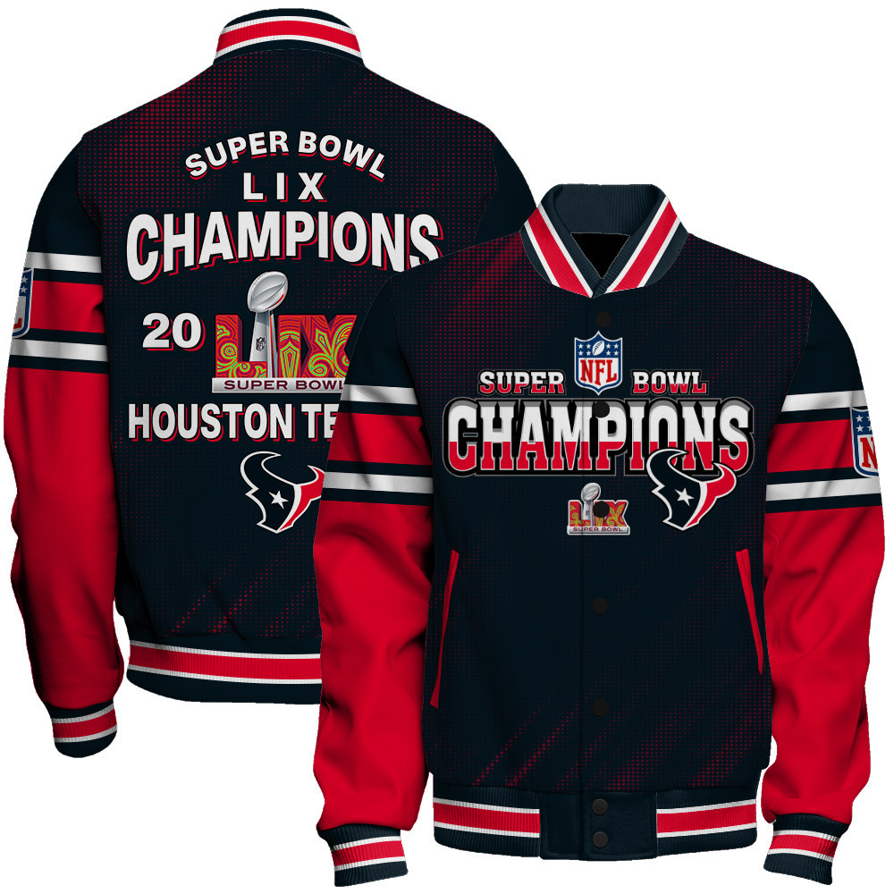 Houston Texans Super Bowl 2025 Champiosn Celebrate Greatness Varsity Jacket - Famjoys Houston Texans Super Bowl 2025 Champiosn Celebrate Greatness Varsity Jacket - Famjoys