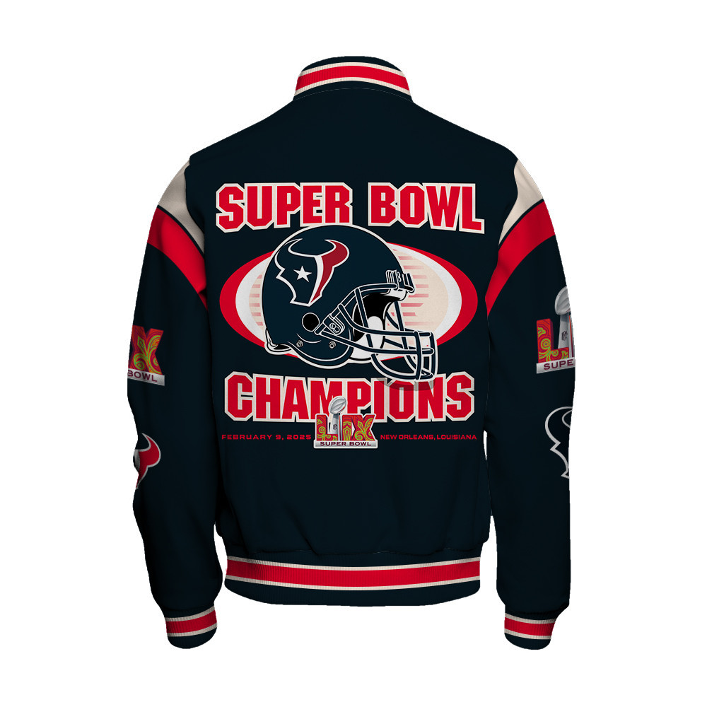 Houston Texans Super Bowl 2025 Premium Fan Edition Varsity Jacket - Famjoys Houston Texans Super Bowl 2025 Premium Fan Edition Varsity Jacket - Famjoys