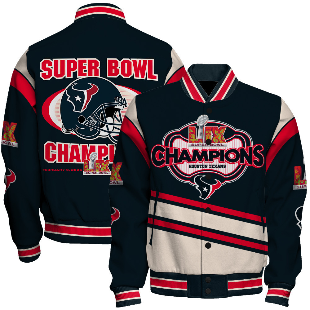 Houston Texans Super Bowl 2025 Premium Fan Edition Varsity Jacket - Famjoys Houston Texans Super Bowl 2025 Premium Fan Edition Varsity Jacket - Famjoys