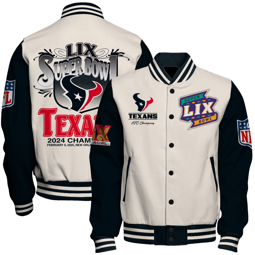 Houston Texans Super Bowl LIX Celebrate The Victory Varsity Jacket - Famjoys Houston Texans Super Bowl LIX Celebrate The Victory Varsity Jacket - Famjoys