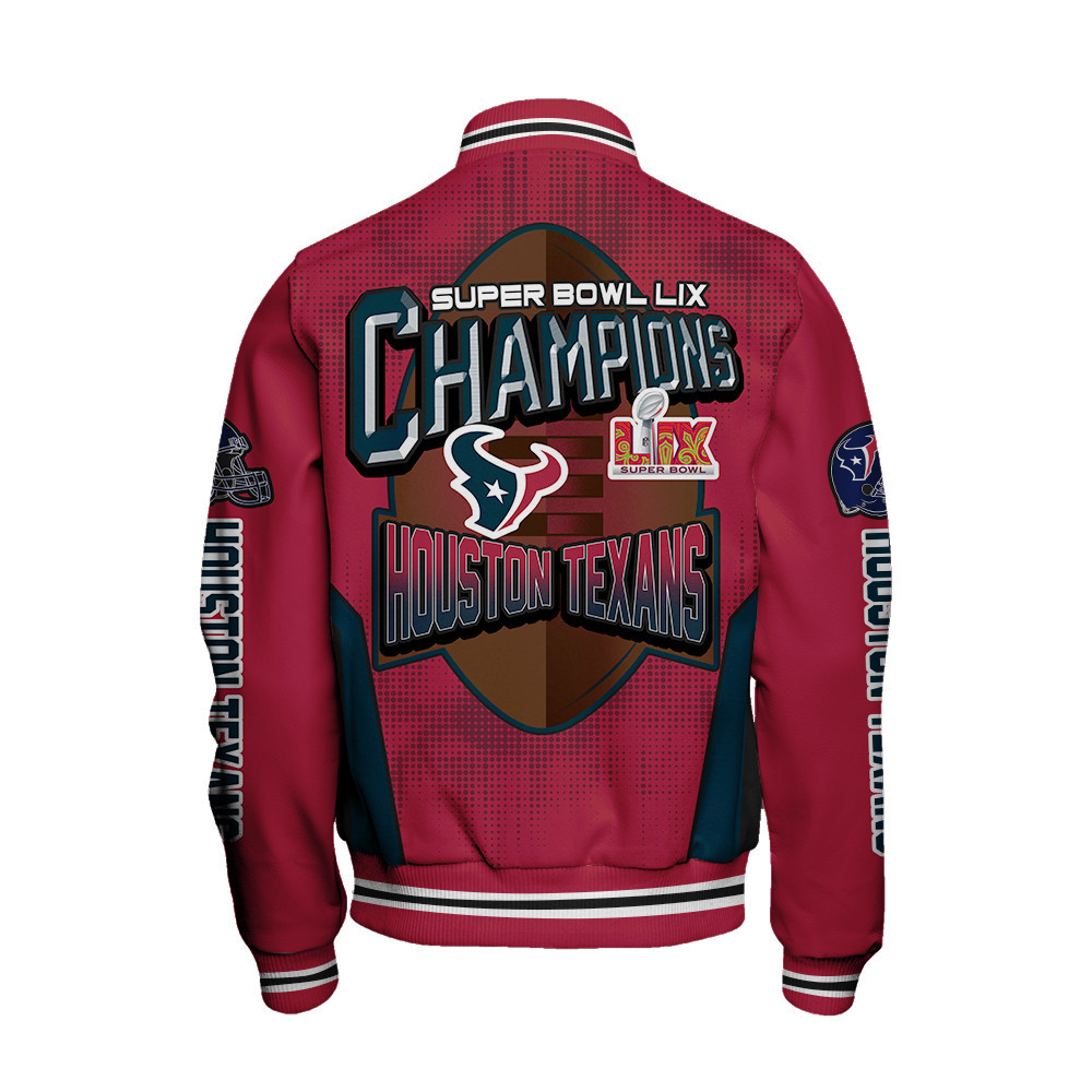 Houston Texans Super Bowl LIX Champions Feared Opponents Varsity Jacket - Famjoys Houston Texans Super Bowl LIX Champions Feared Opponents Varsity Jacket - Famjoys