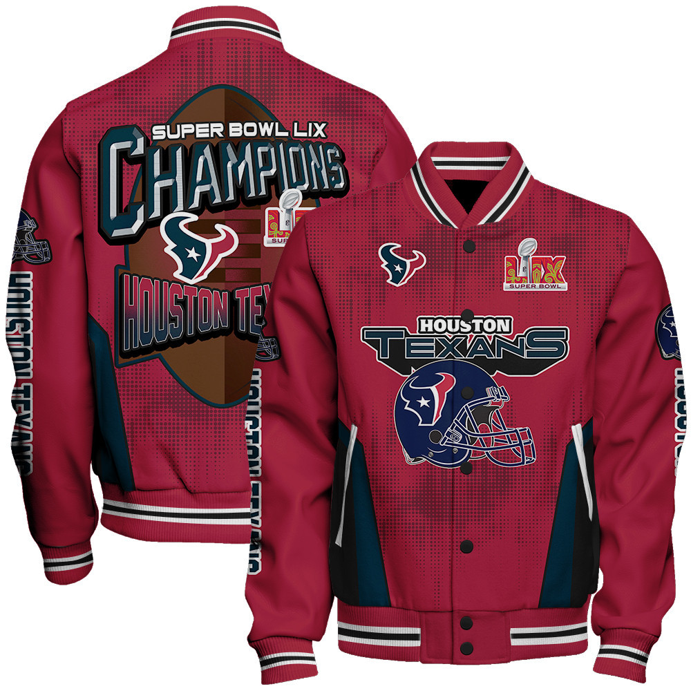 Houston Texans Super Bowl LIX Champions Feared Opponents Varsity Jacket - Famjoys Houston Texans Super Bowl LIX Champions Feared Opponents Varsity Jacket - Famjoys