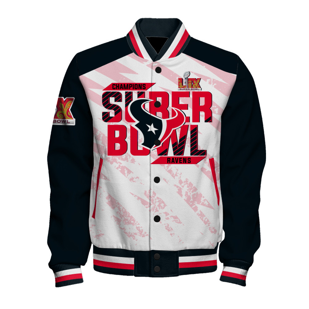 Houston Texans Super Bowl LIX Champions The King Of The Field Varsity Jacket - Famjoys Houston Texans Super Bowl LIX Champions The King Of The Field Varsity Jacket - Famjoys