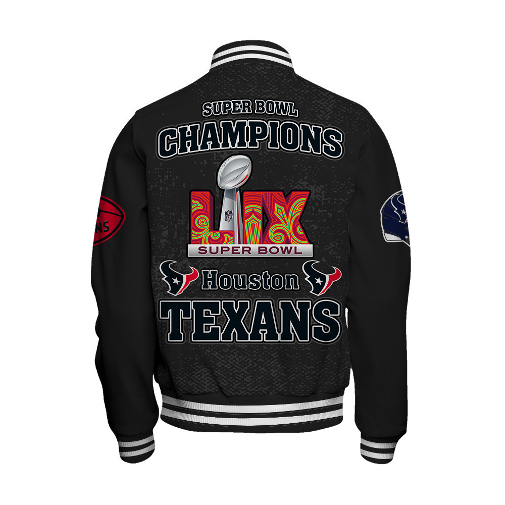 Houston Texans Super Bowl LIX Champions Winning Spirit Varsity Jacket - Famjoys Houston Texans Super Bowl LIX Champions Winning Spirit Varsity Jacket - Famjoys