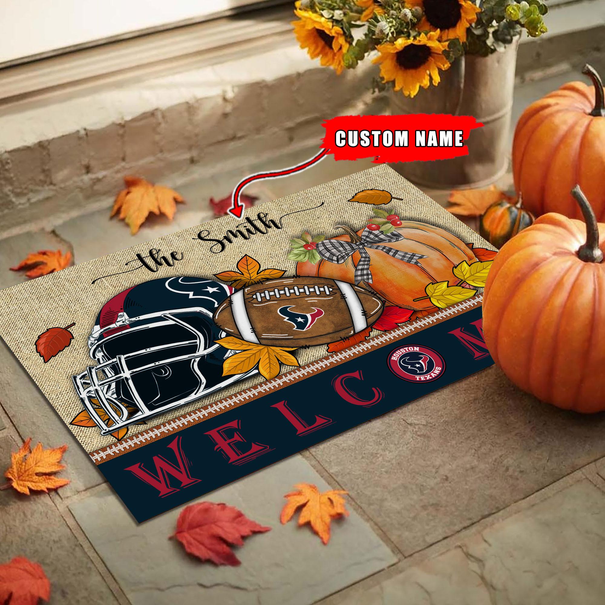 Houston Texans Welcome Fall Football Doormat - Famjoys Houston Texans Welcome Fall Football Doormat - Famjoys